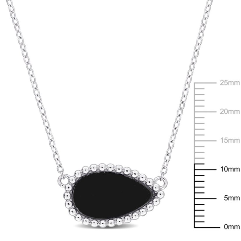 Black Agate Beaded Halo Necklace in Sterling Silver
