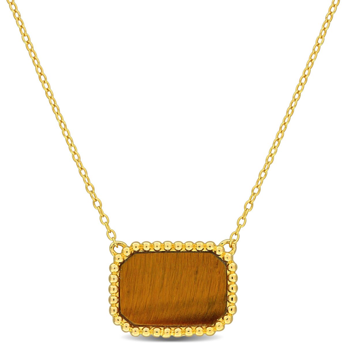 Tiger Eye Beaded Halo Necklace in Yellow Plated Sterling Silver