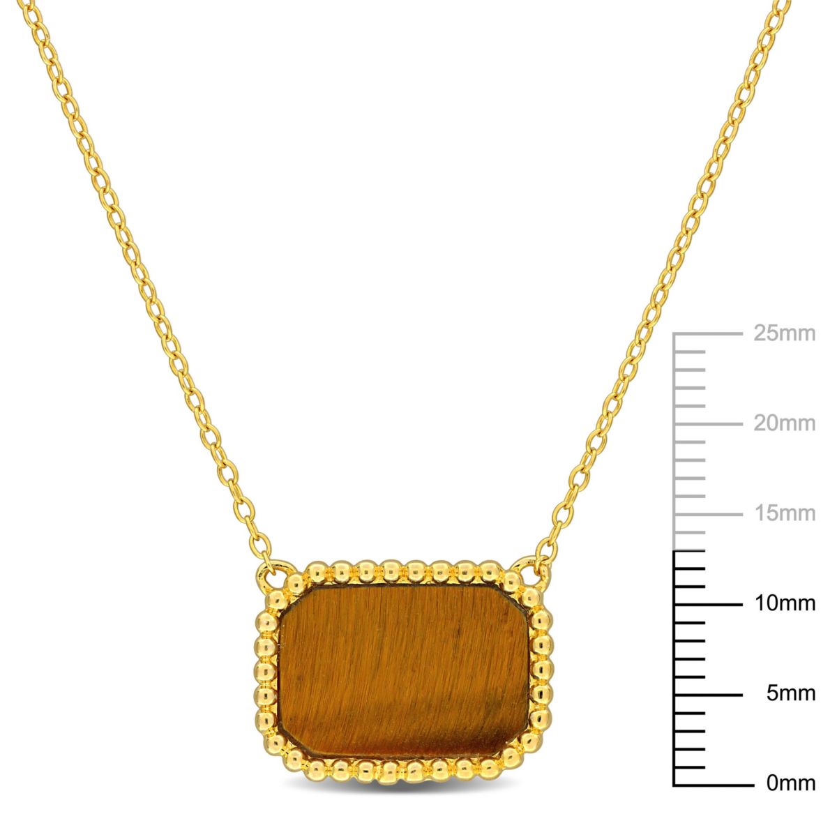 Tiger Eye Beaded Halo Necklace in Yellow Plated Sterling Silver