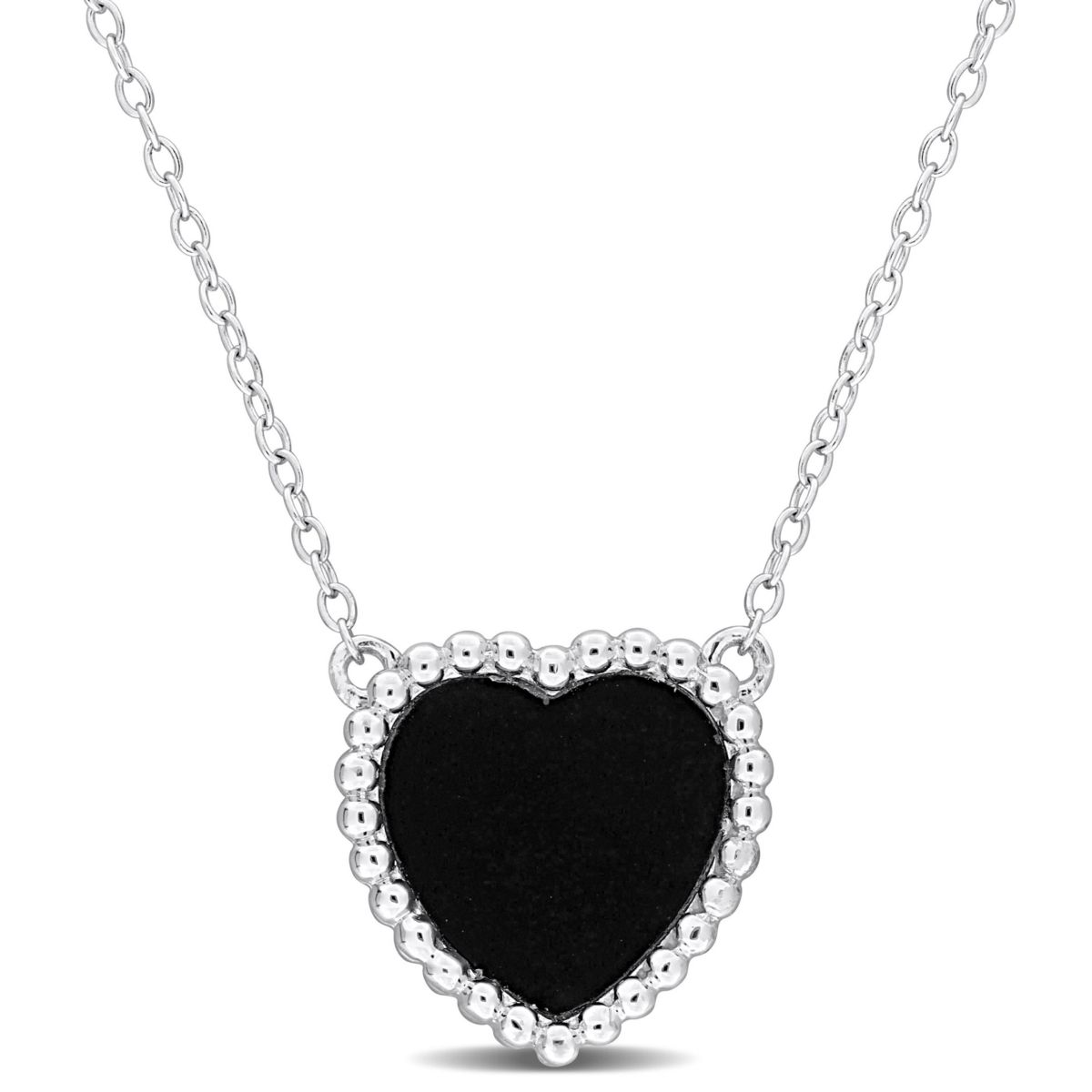 Black Agate Necklace with Chain in Sterling Silver