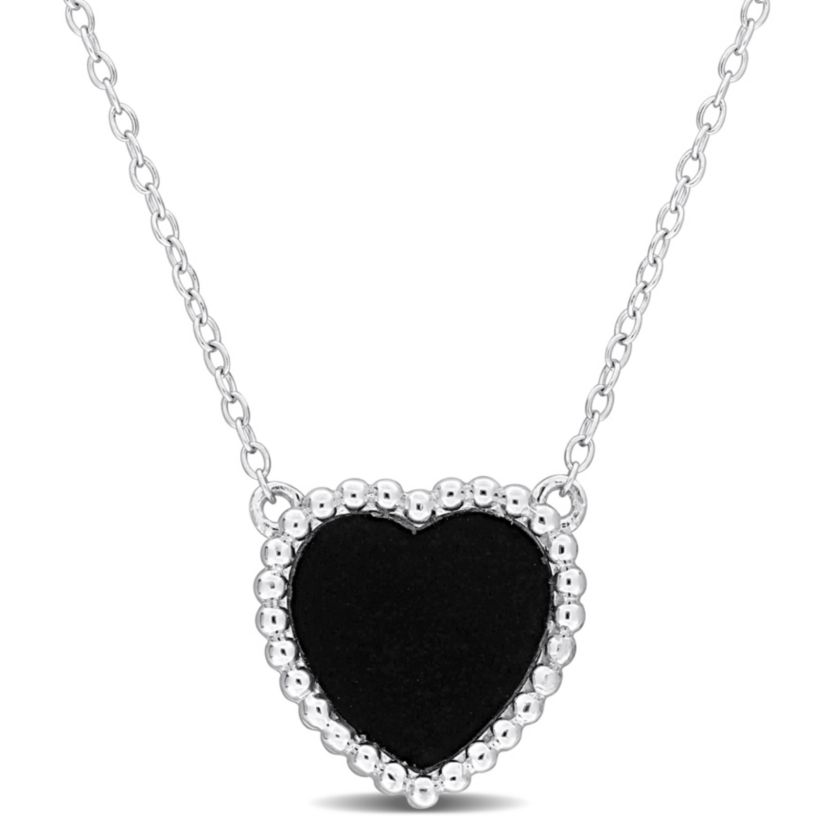 Black Agate Necklace with Chain in Sterling Silver
