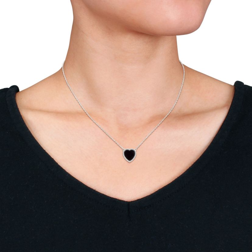 Black Agate Necklace with Chain in Sterling Silver