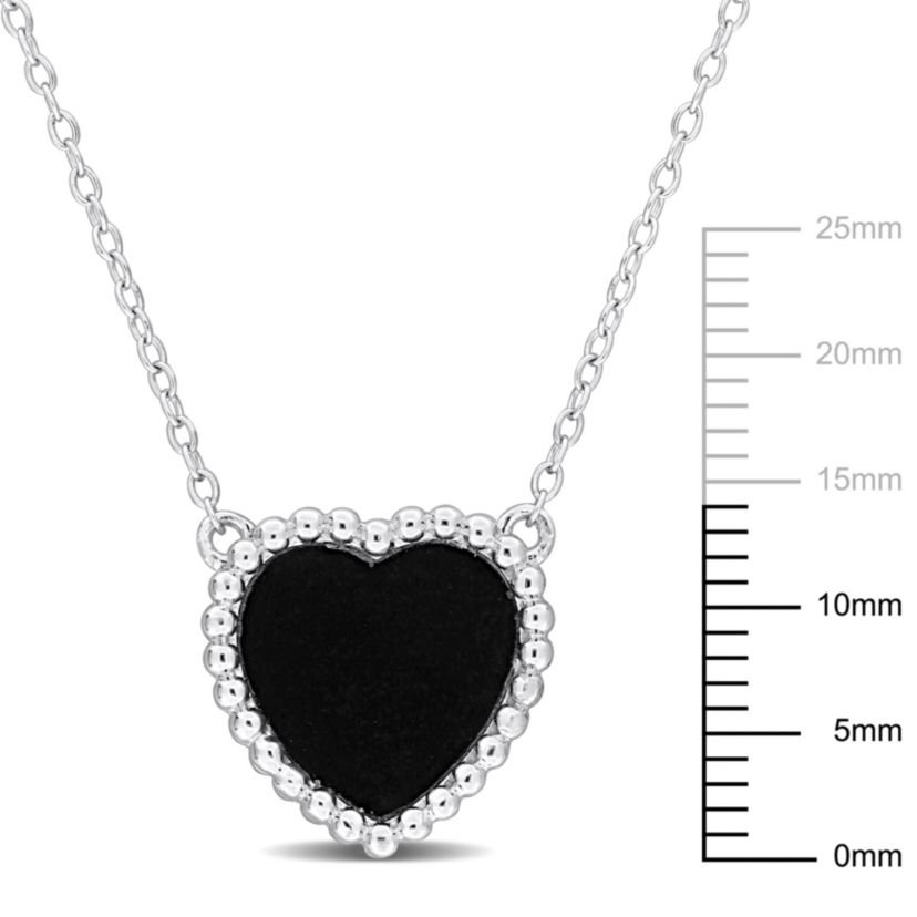 Black Agate Necklace with Chain in Sterling Silver