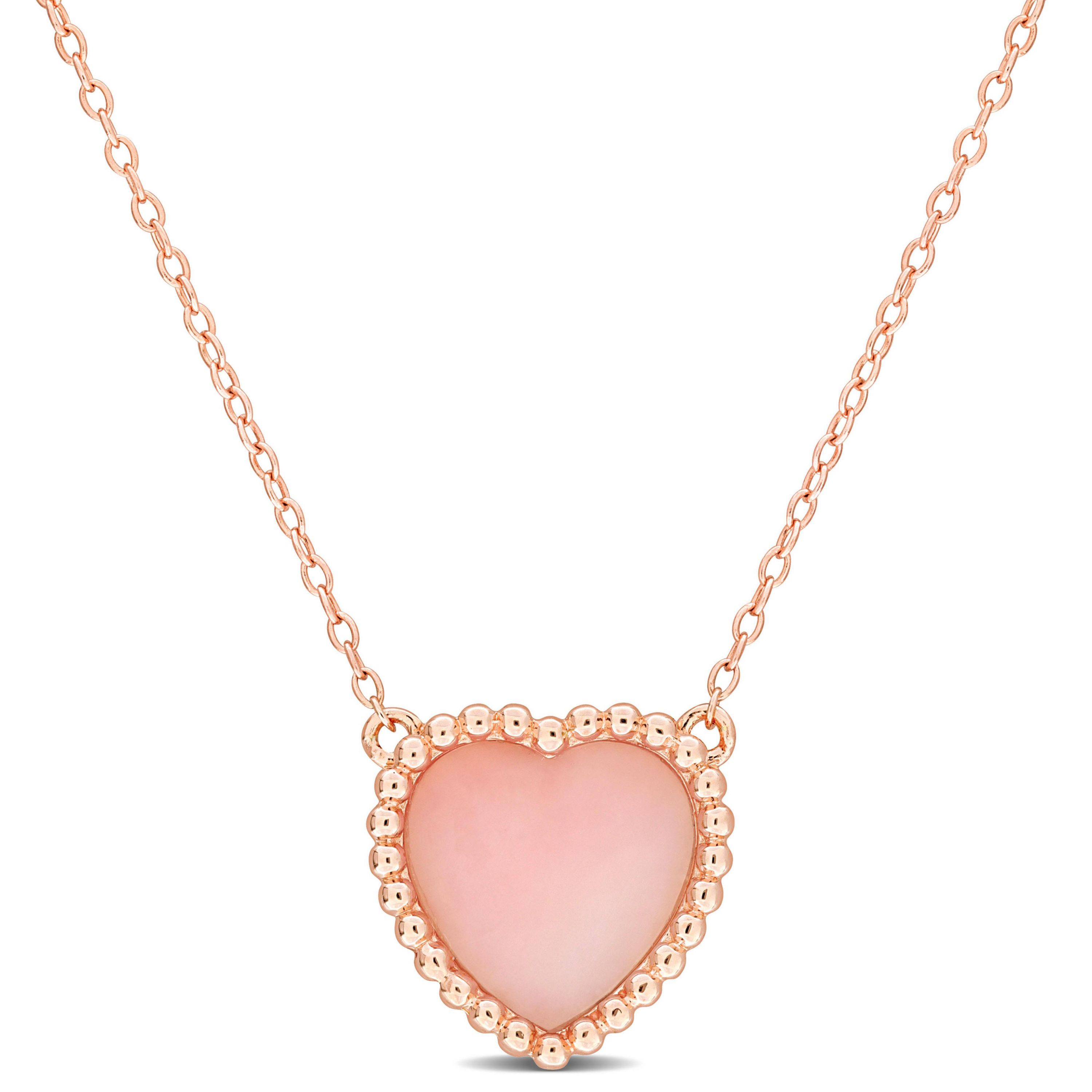 Pink Opal Necklace with Chain in Rose Plated Sterling Silver