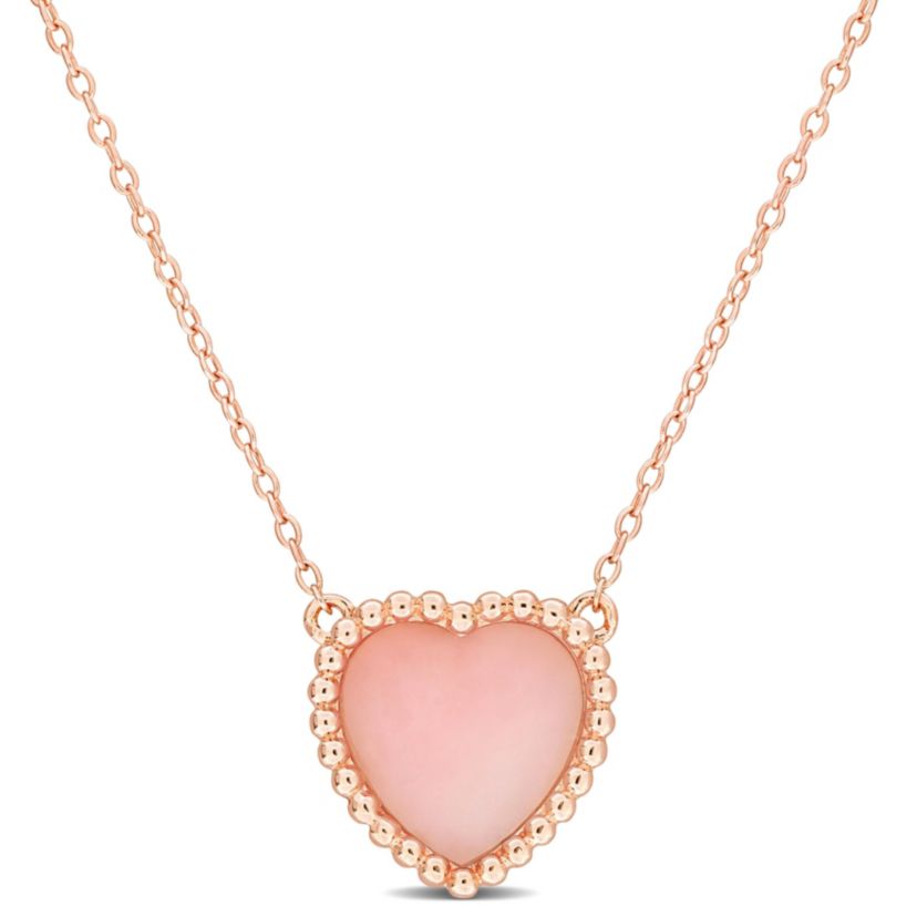 Pink Opal Necklace with Chain in Rose Plated Sterling Silver