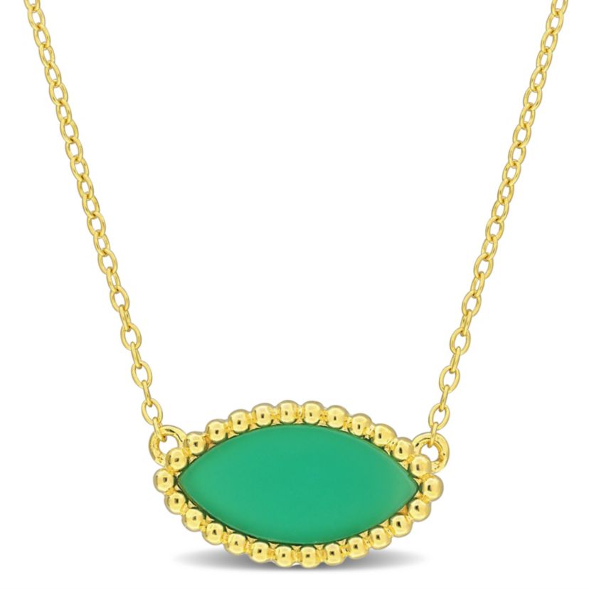 Light Green Chalcedony Necklace with Chain in Yellow Plated Sterling Silver