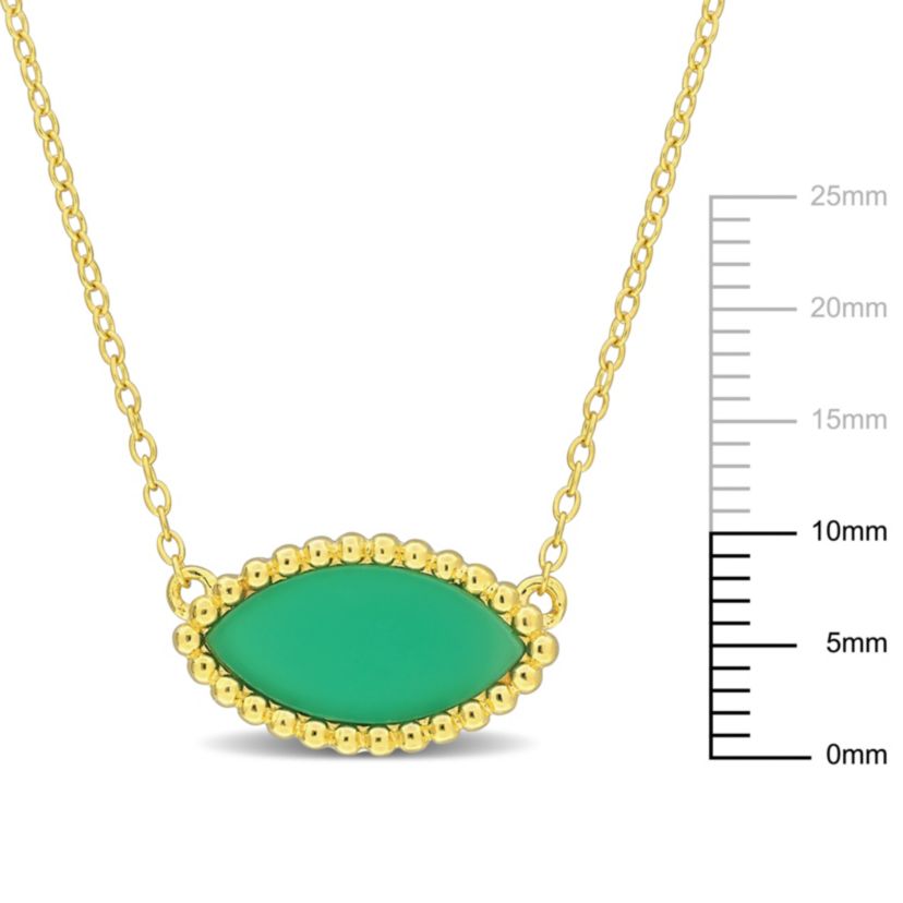 Light Green Chalcedony Necklace with Chain in Yellow Plated Sterling Silver