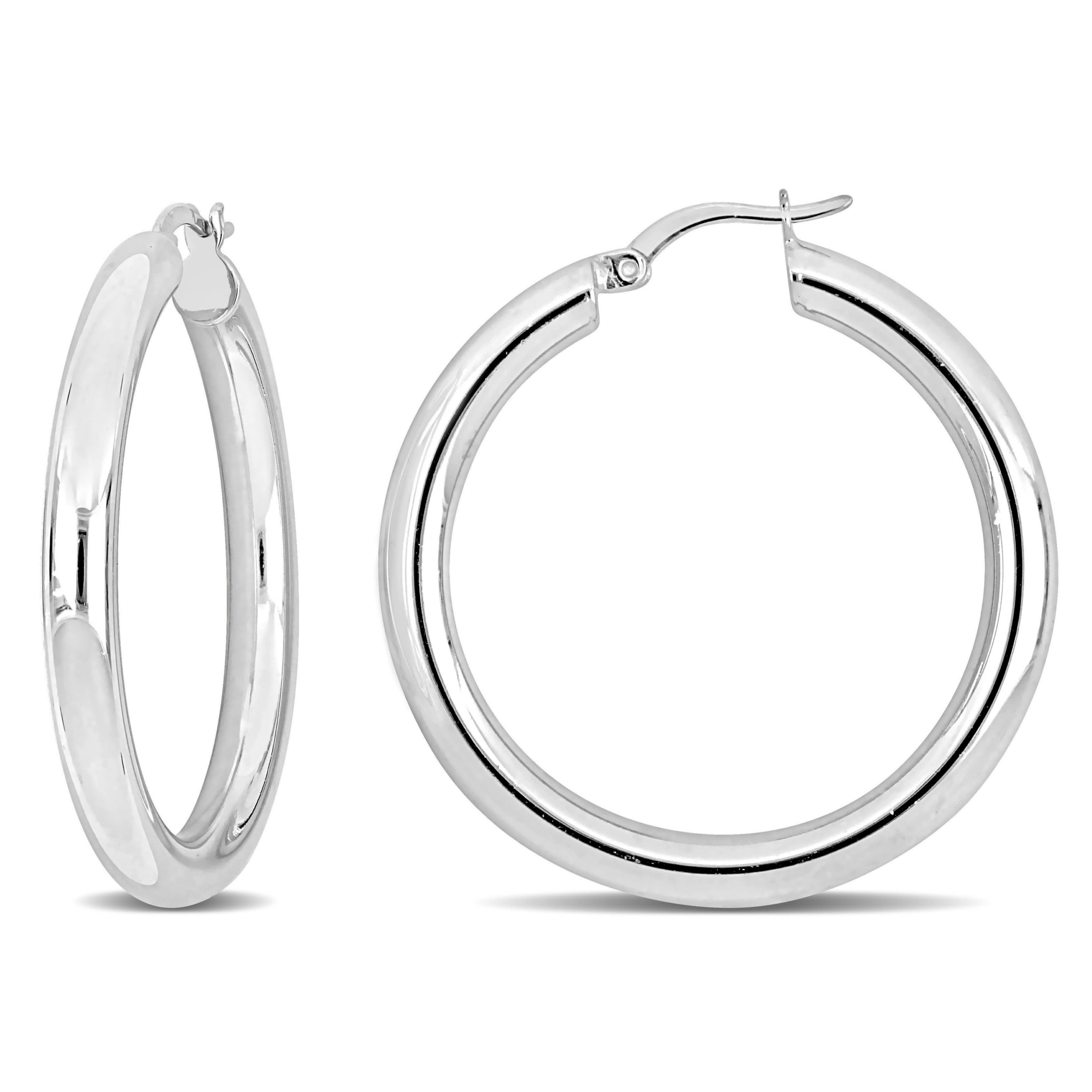 37mm Round Hoop Earrings in Sterling Silver