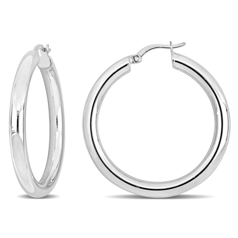 37mm Round Hoop Earrings in Sterling Silver