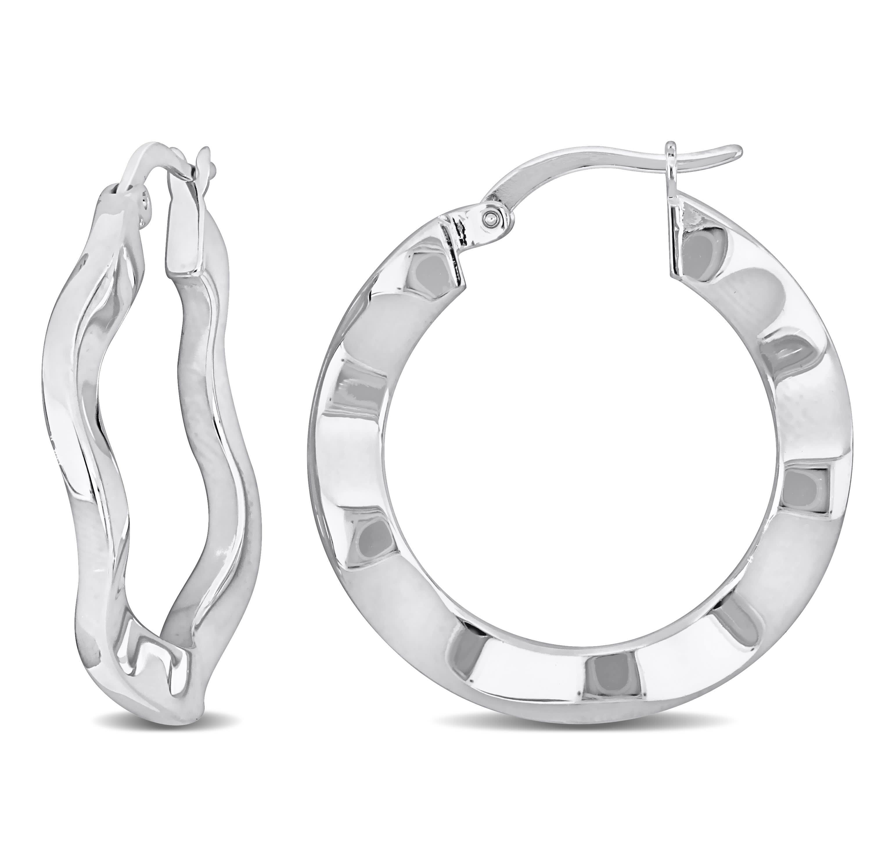 27mm Round Wave Hoop Earrings in Sterling Silver