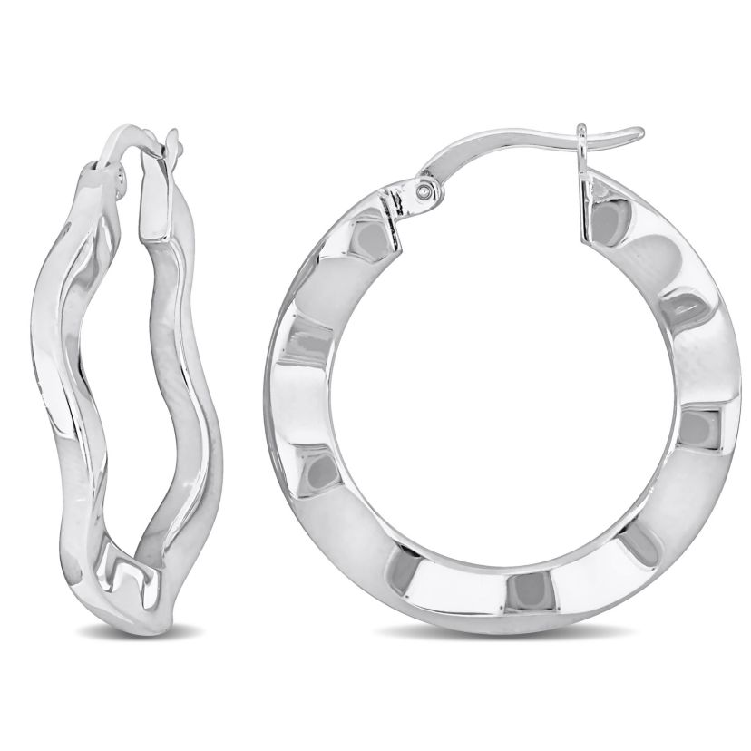 27mm Round Wave Hoop Earrings in Sterling Silver