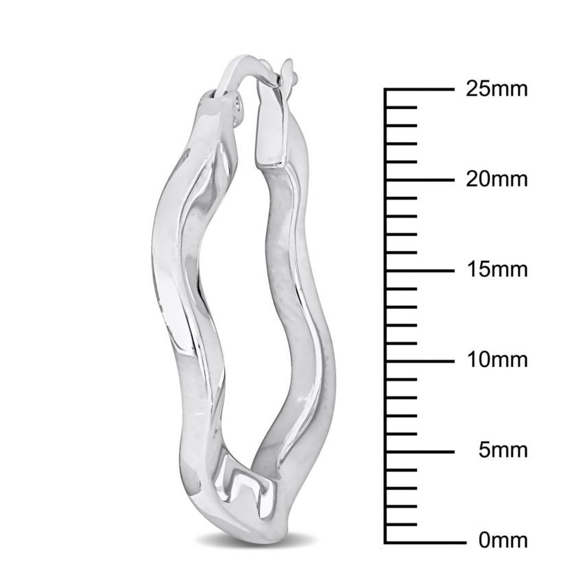 27mm Round Wave Hoop Earrings in Sterling Silver