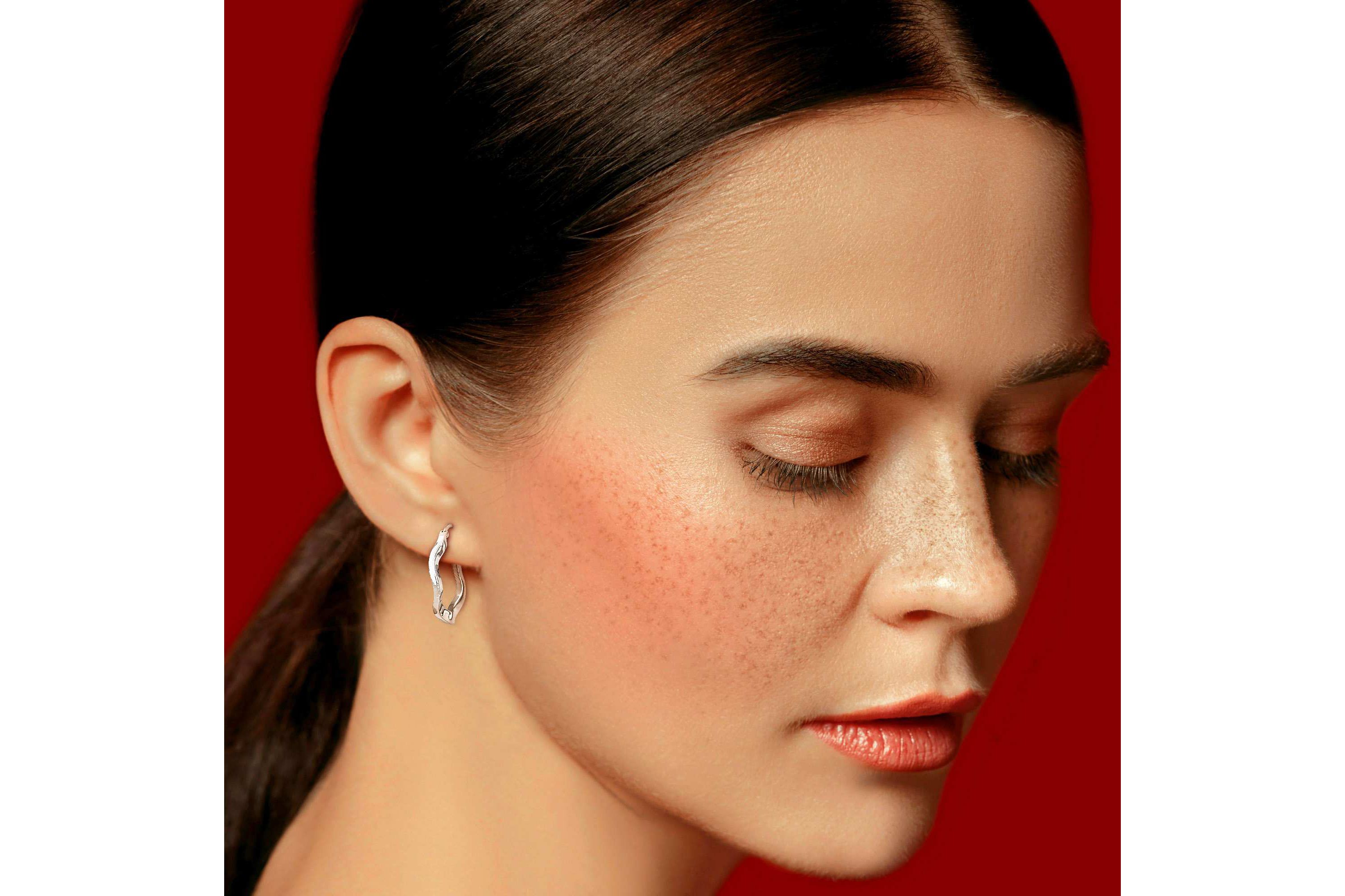 27mm Round Wave Hoop Earrings in Sterling Silver