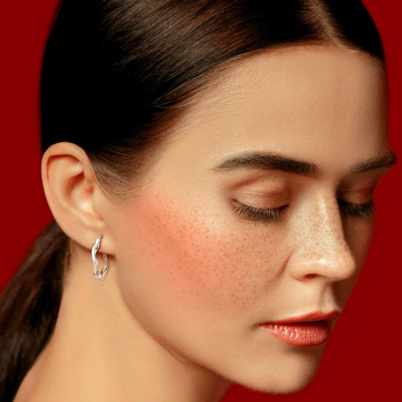 27mm Round Wave Hoop Earrings in Sterling Silver