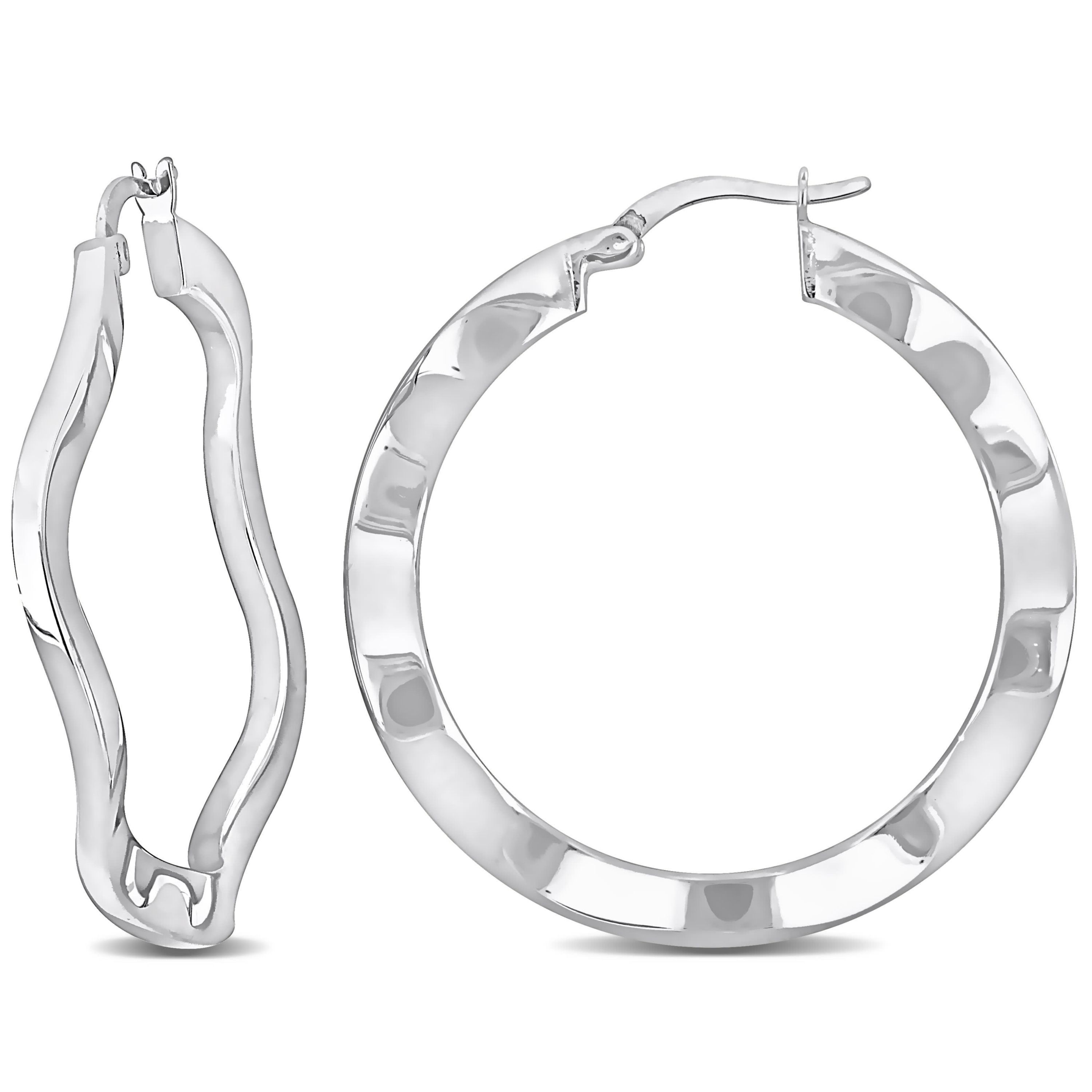 38mm Round Wave Hoop Earrings in Sterling Silver