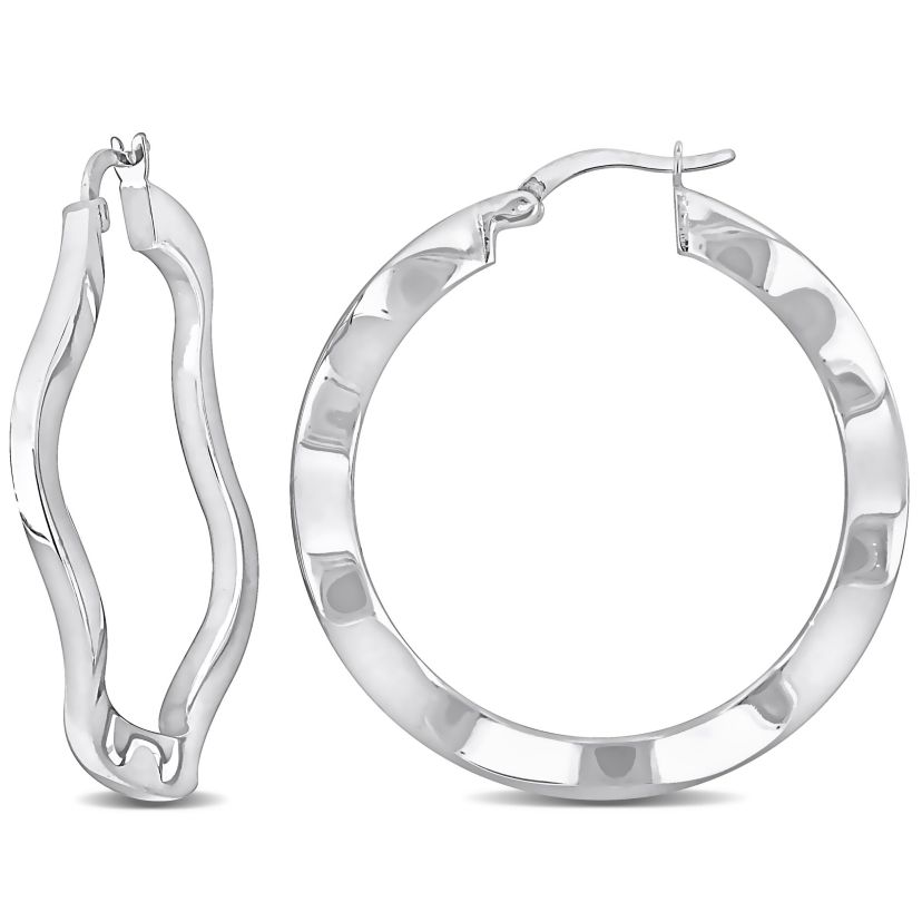 38mm Round Wave Hoop Earrings in Sterling Silver