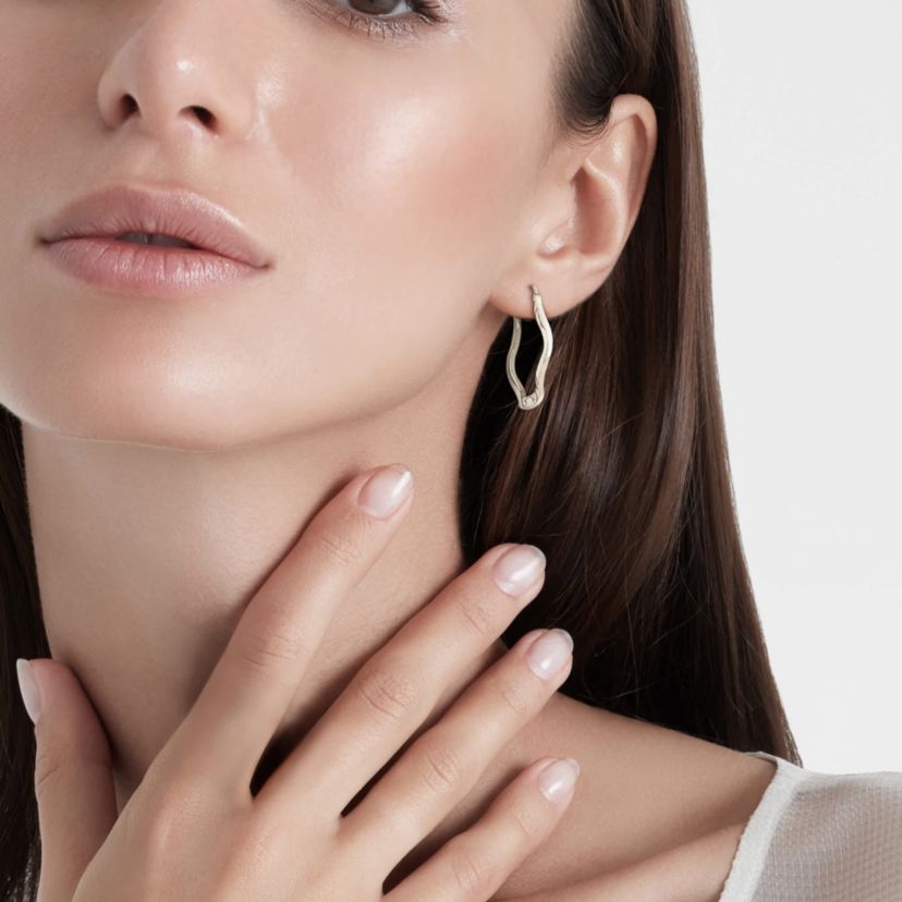 38mm Round Wave Hoop Earrings in Sterling Silver