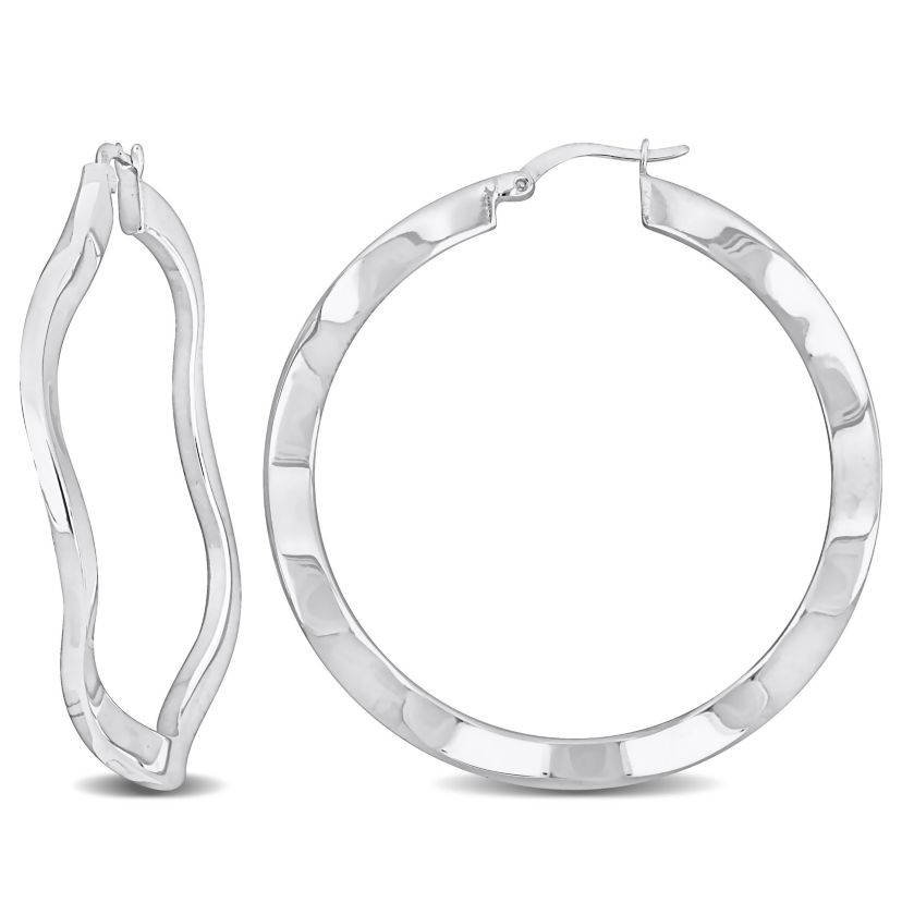 46mm Round Wave Hoop Earrings in Sterling Silver