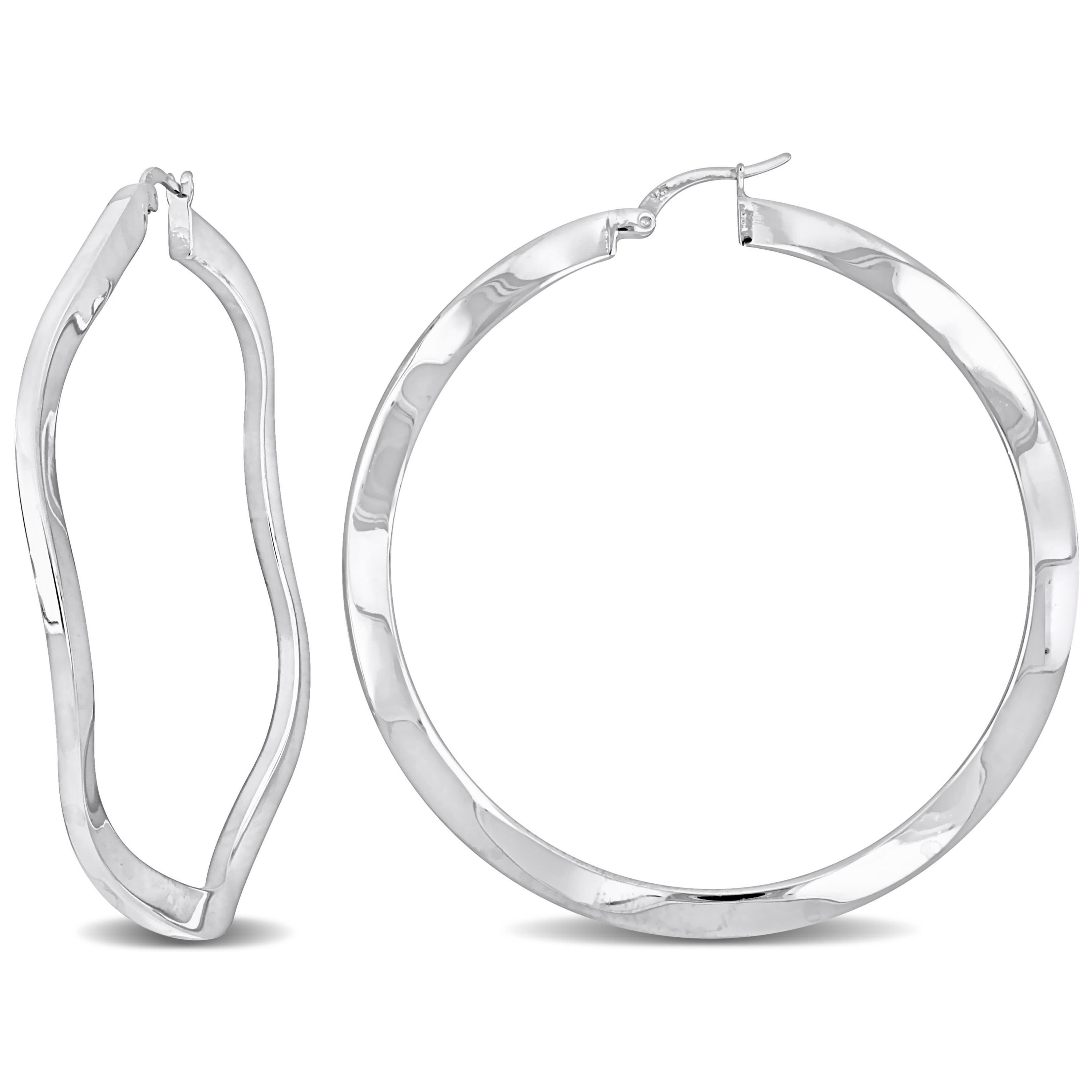 58mm Round Wave Hoop Earrings in Sterling Silver