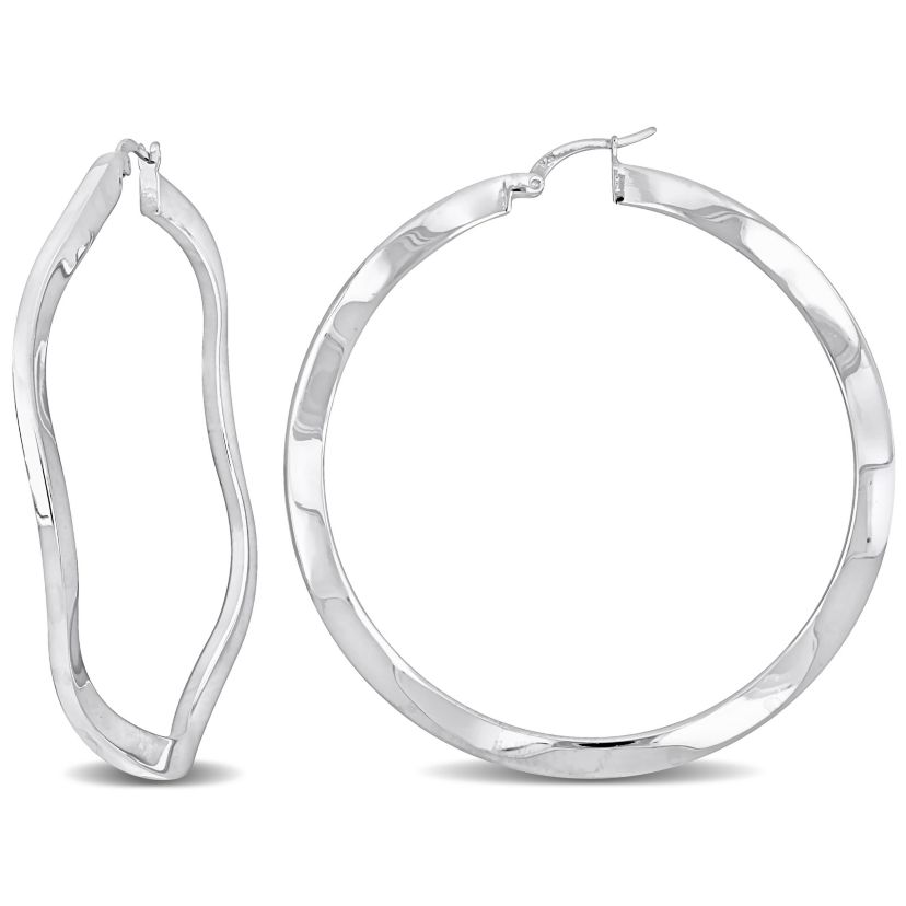 58mm Round Wave Hoop Earrings in Sterling Silver
