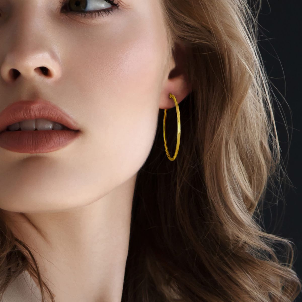 43mm Round Hoop Earrings in Yellow Plated Sterling Silver