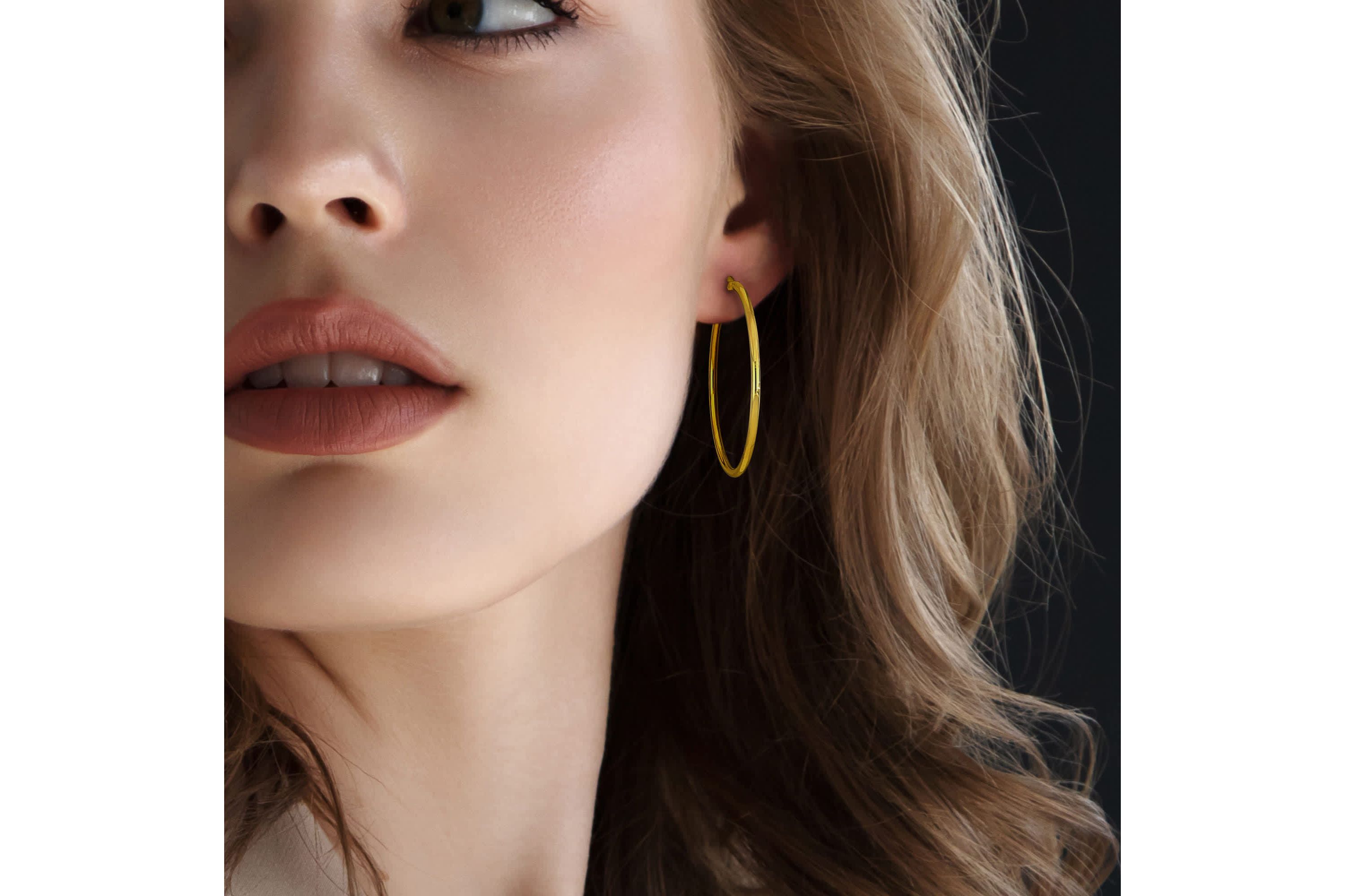 43mm Round Hoop Earrings in Yellow Plated Sterling Silver