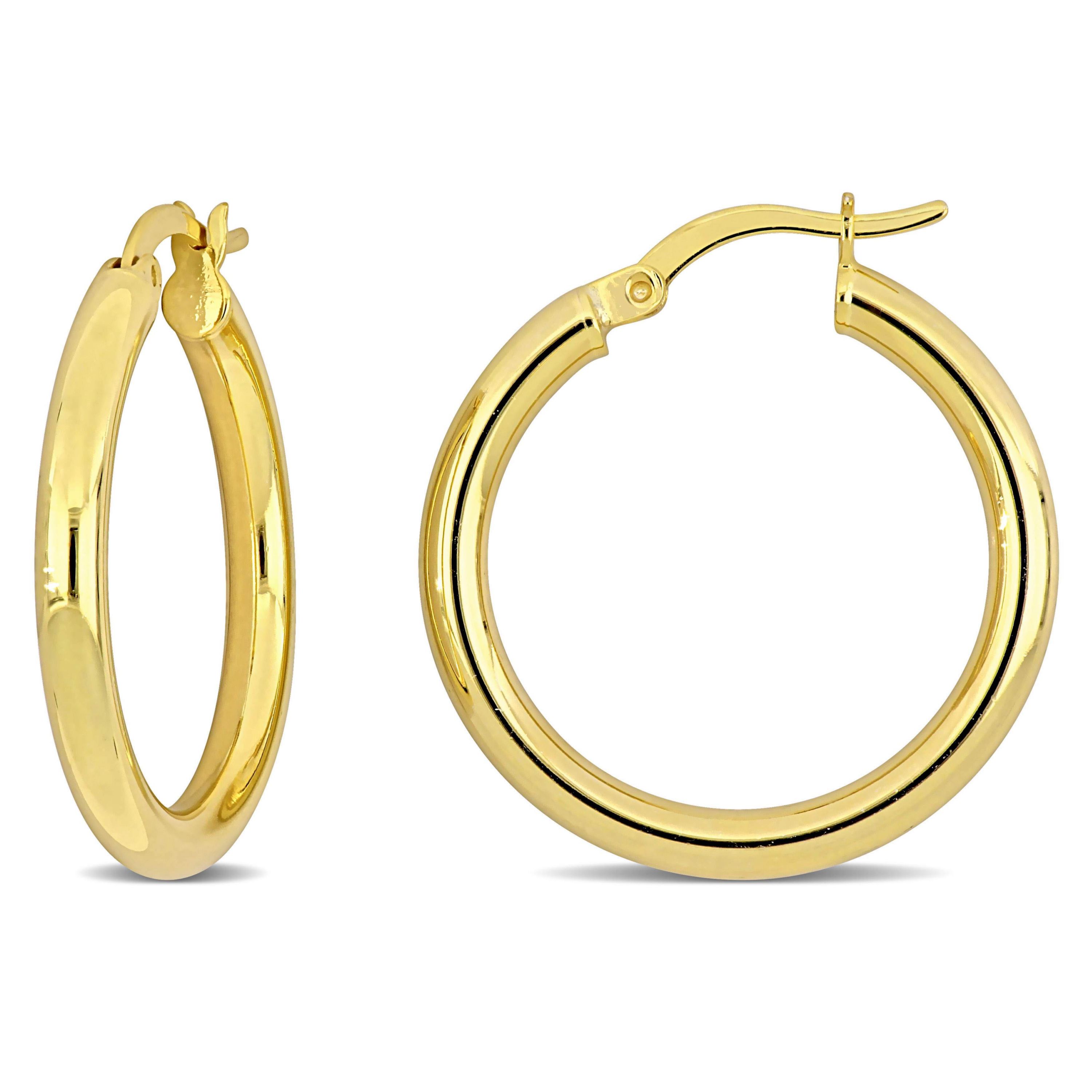 26mm Round Hoop Earrings in Yellow Plated Sterling Silver