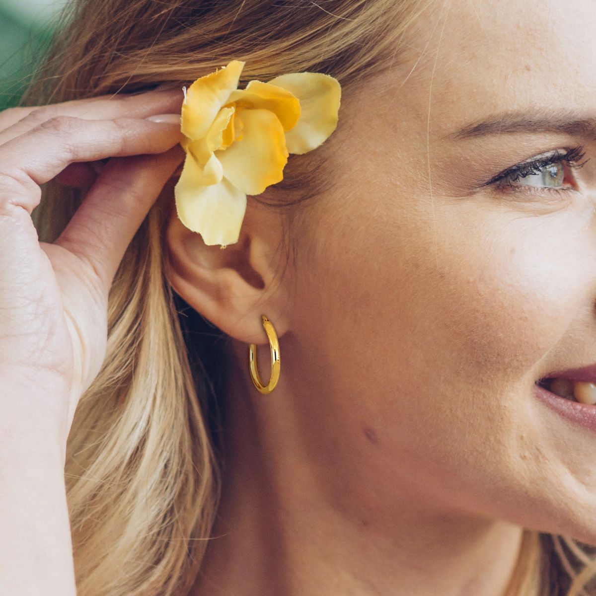 26mm Round Hoop Earrings in Yellow Plated Sterling Silver