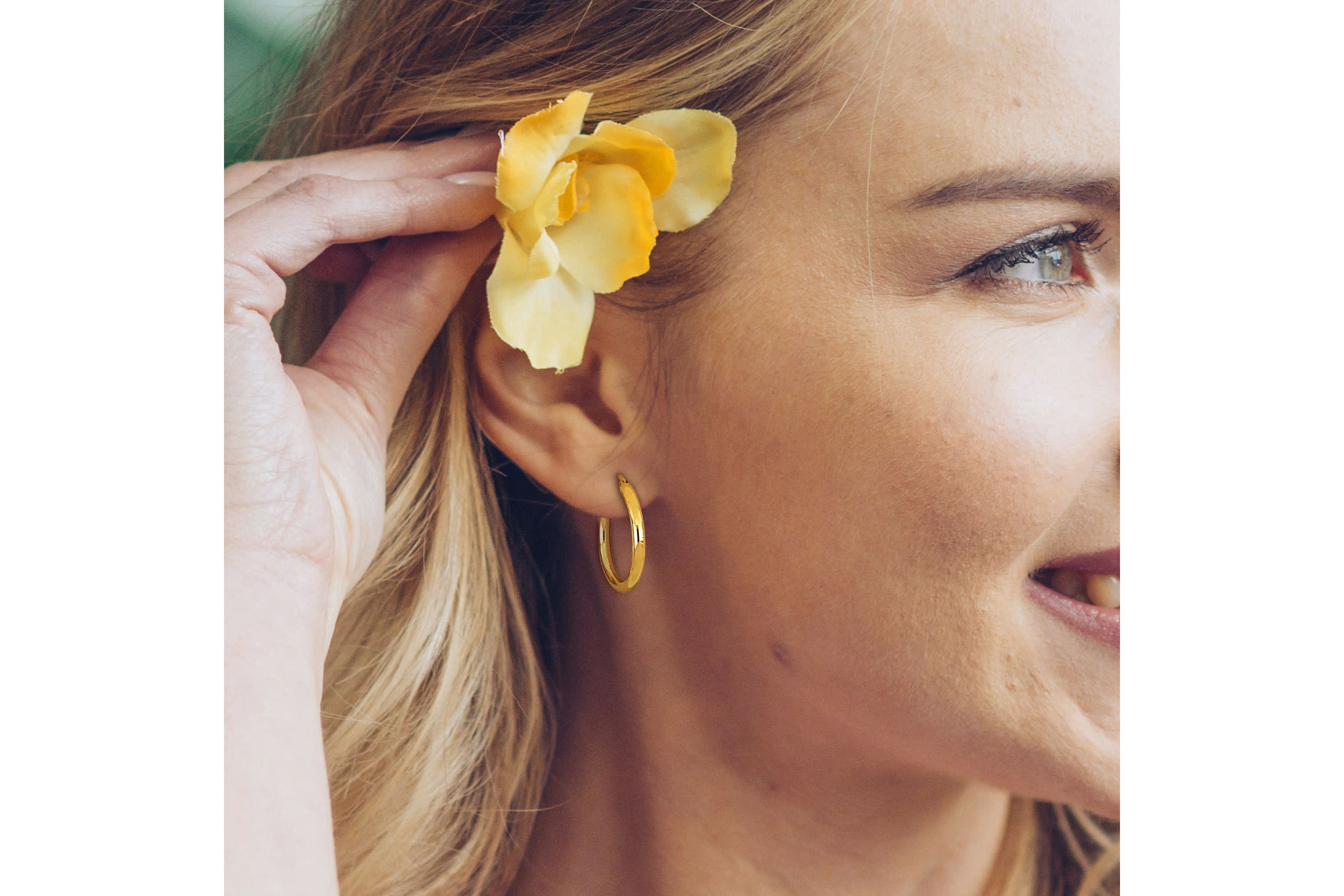 26mm Round Hoop Earrings in Yellow Plated Sterling Silver