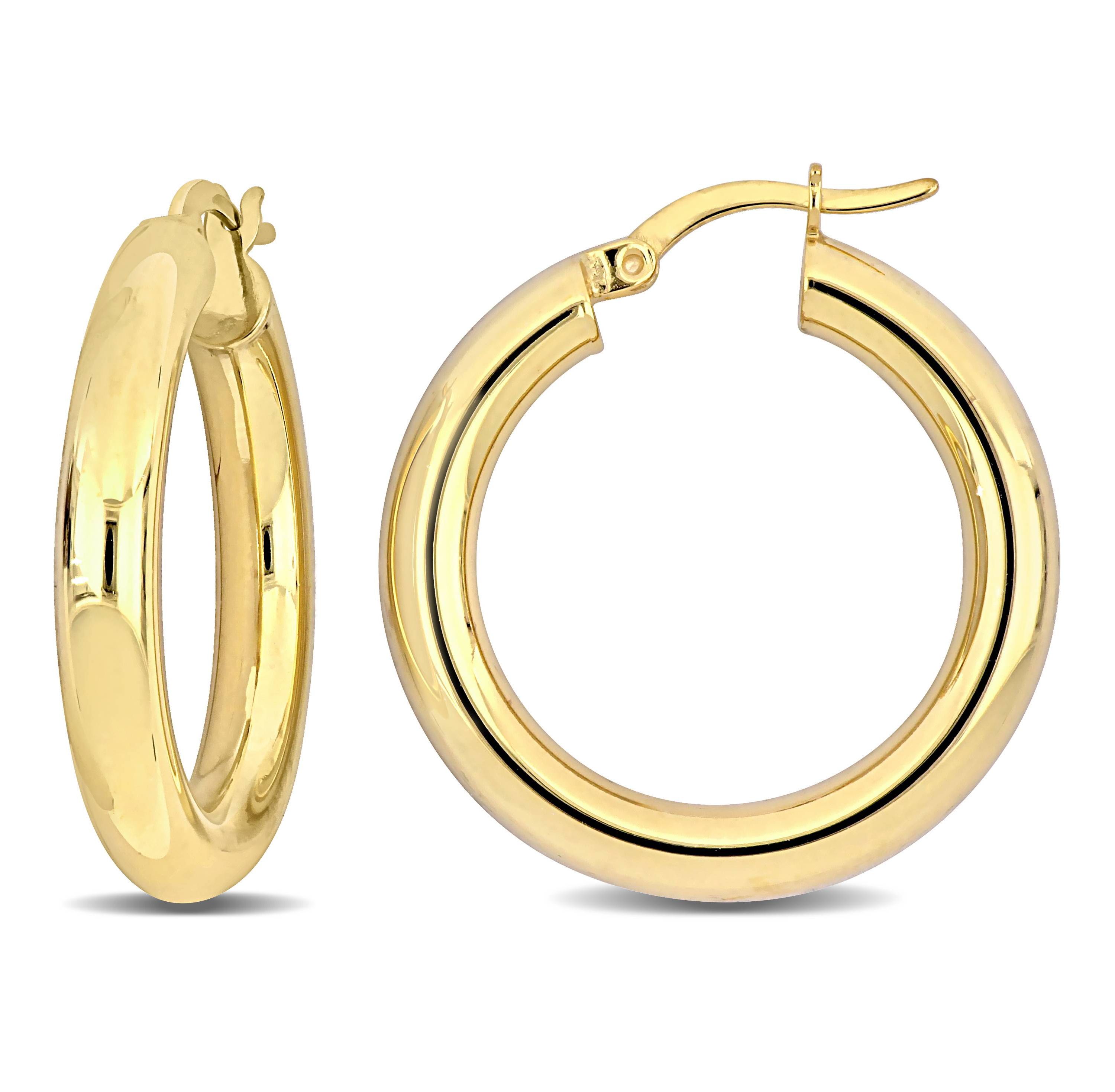 28mm Round Hoop Earrings in Yellow Plated Sterling Silver