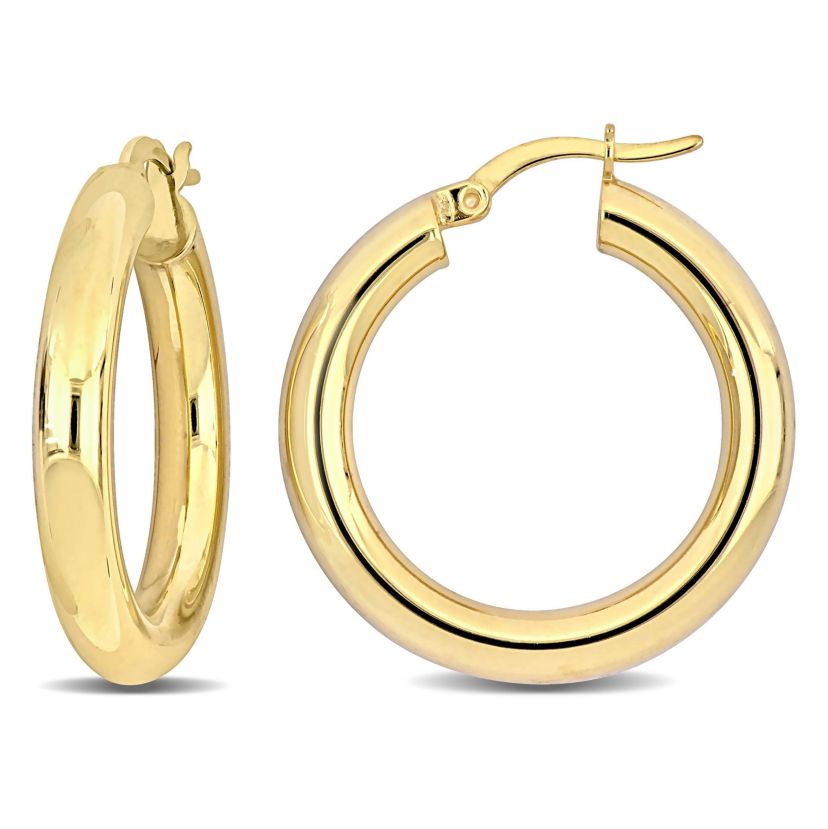 28mm Round Hoop Earrings in Yellow Plated Sterling Silver