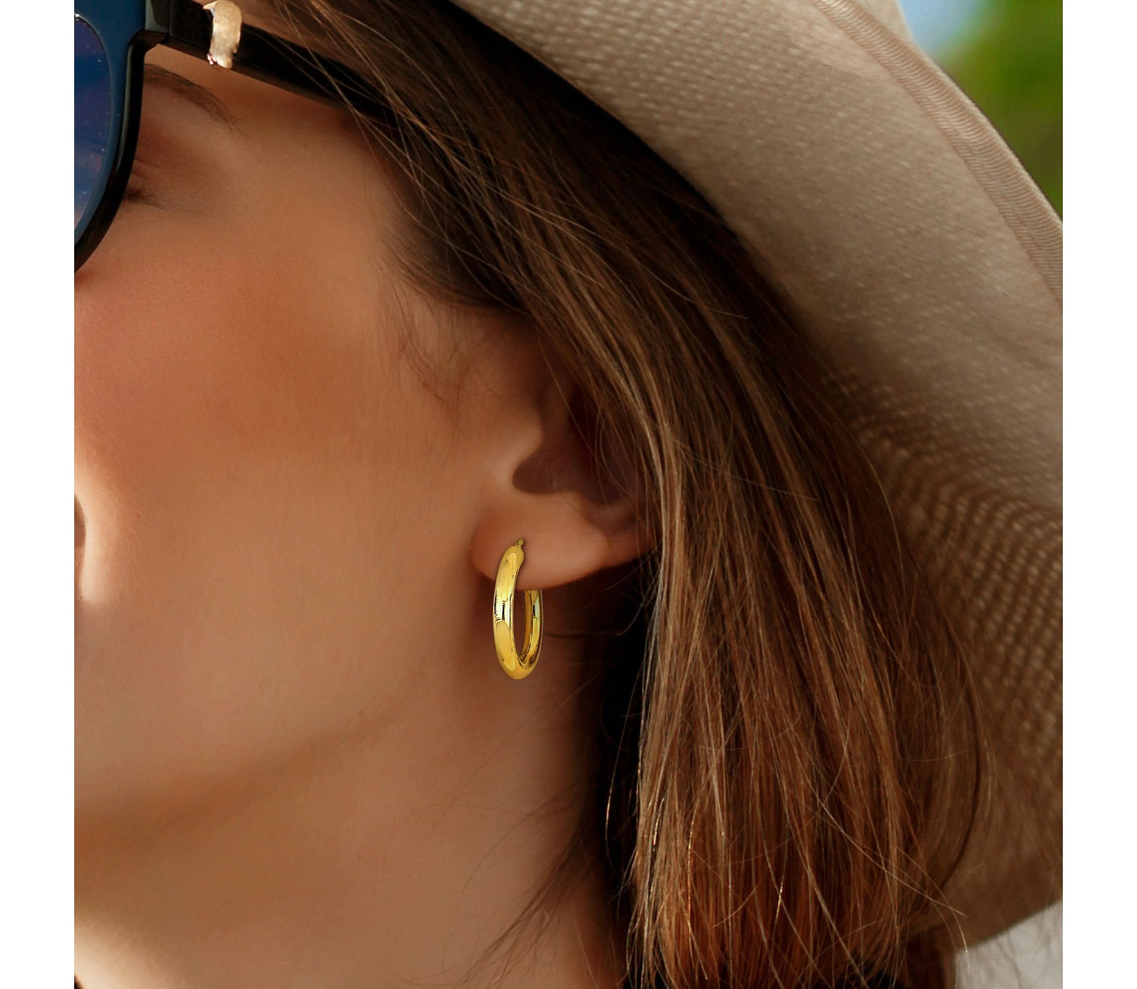 28mm Round Hoop Earrings in Yellow Plated Sterling Silver