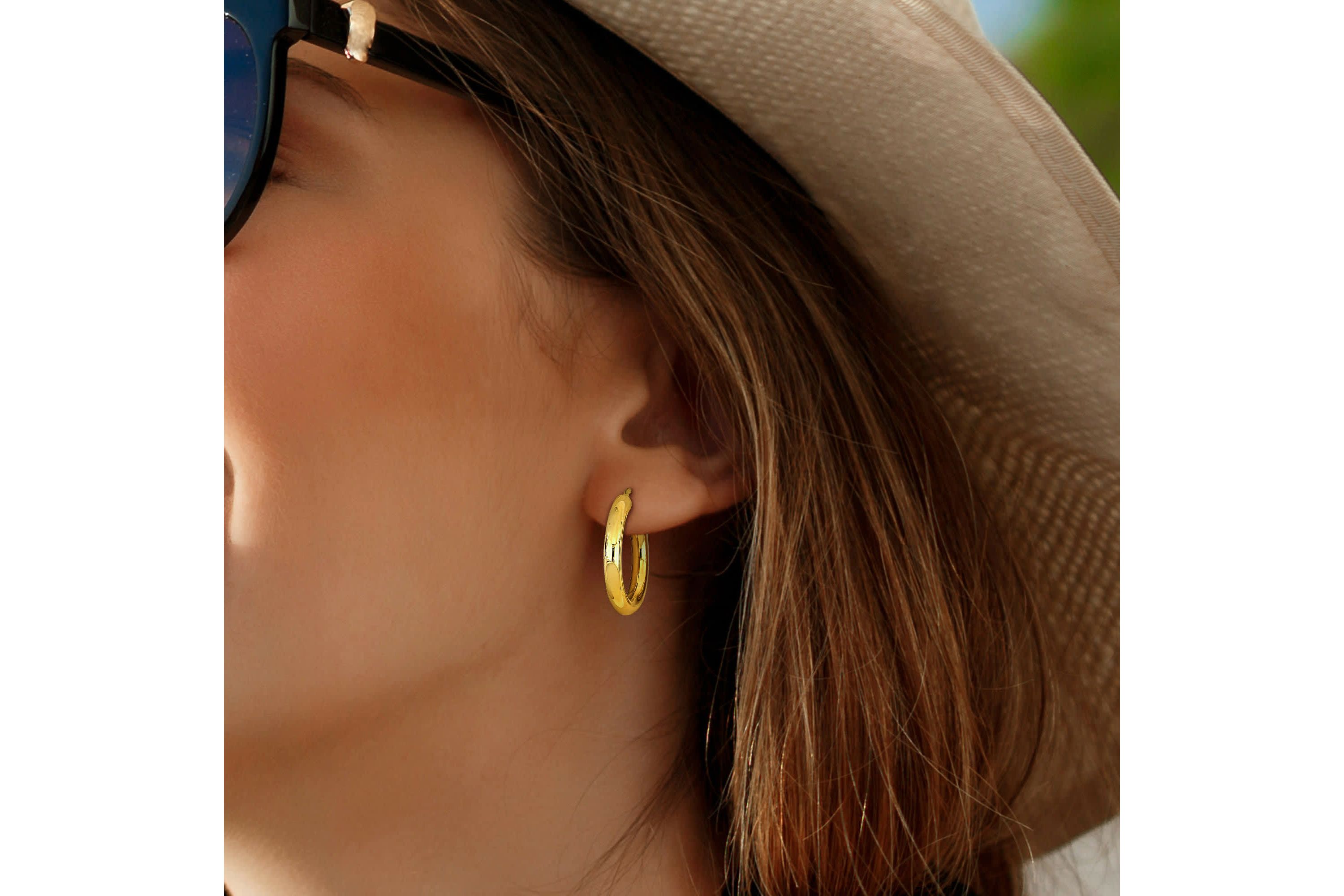 28mm Round Hoop Earrings in Yellow Plated Sterling Silver