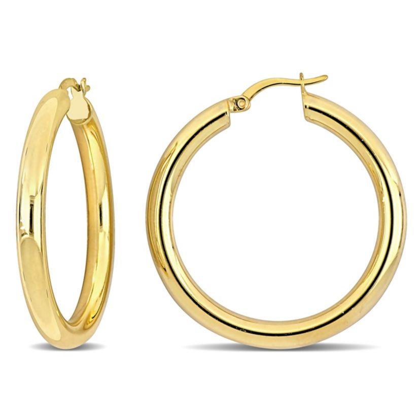 37mm Round Hoop Earrings in Yellow Plated Sterling Silver
