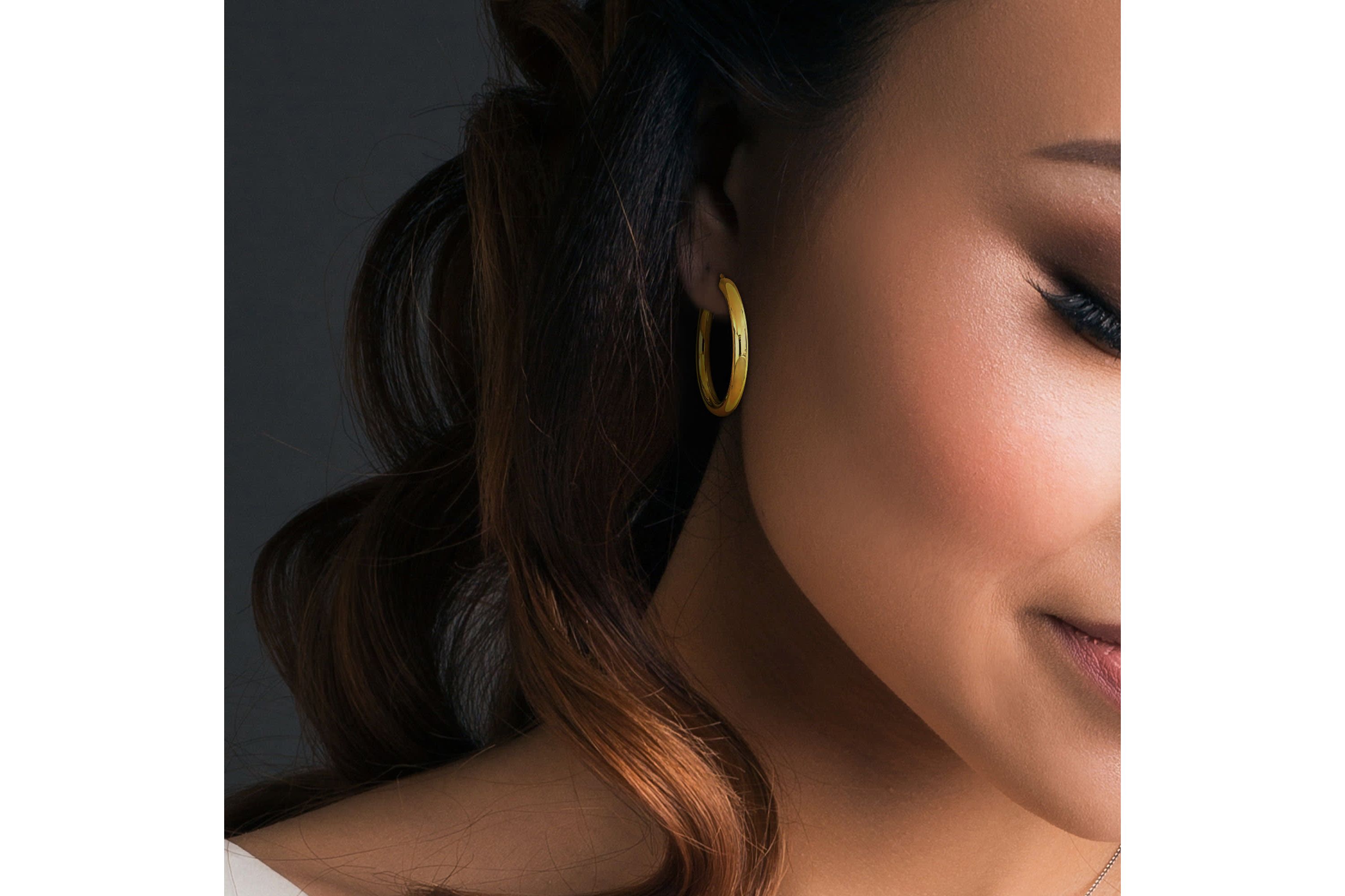 37mm Round Hoop Earrings in Yellow Plated Sterling Silver