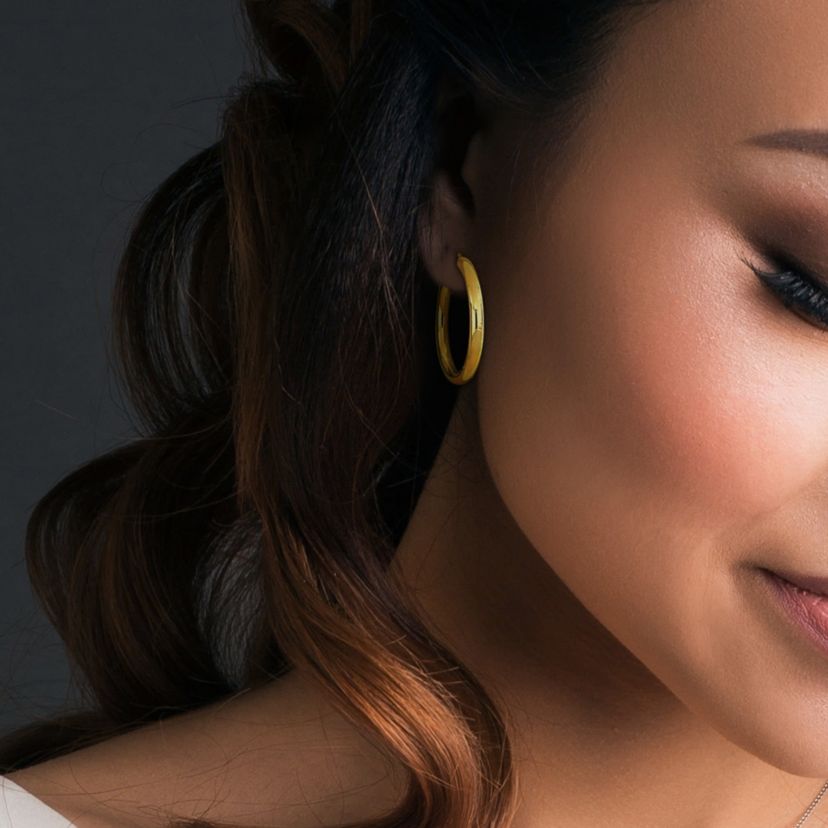 37mm Round Hoop Earrings in Yellow Plated Sterling Silver