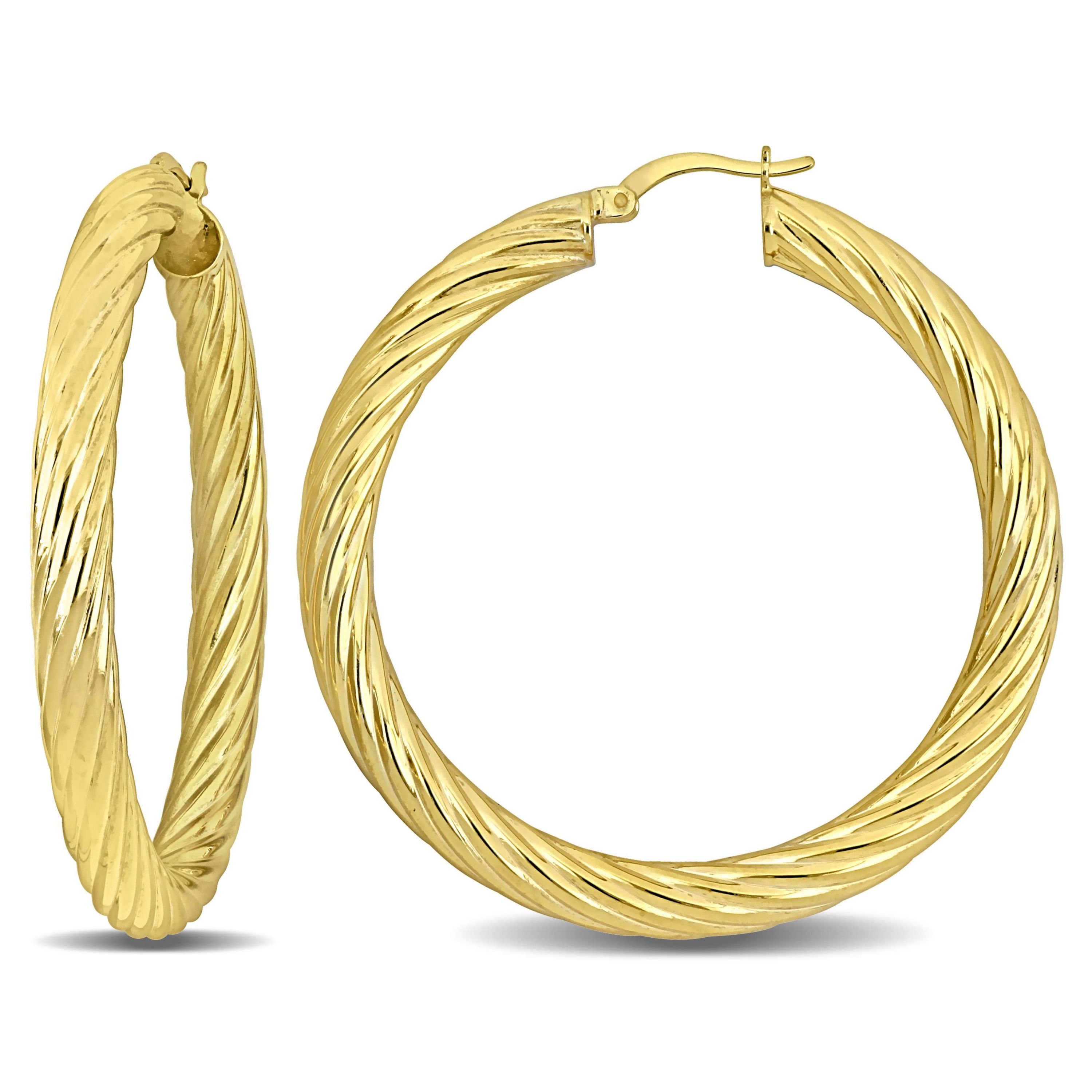 50mm Round Twist Hoop Earrings in Yellow Plated Sterling Silver