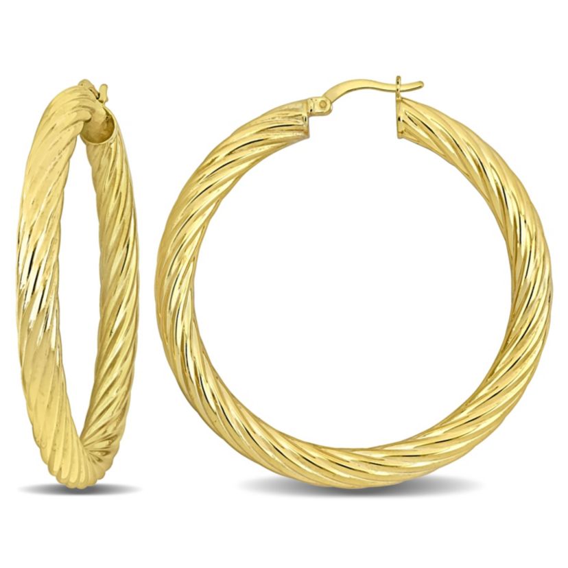 50mm Round Twist Hoop Earrings in Yellow Plated Sterling Silver