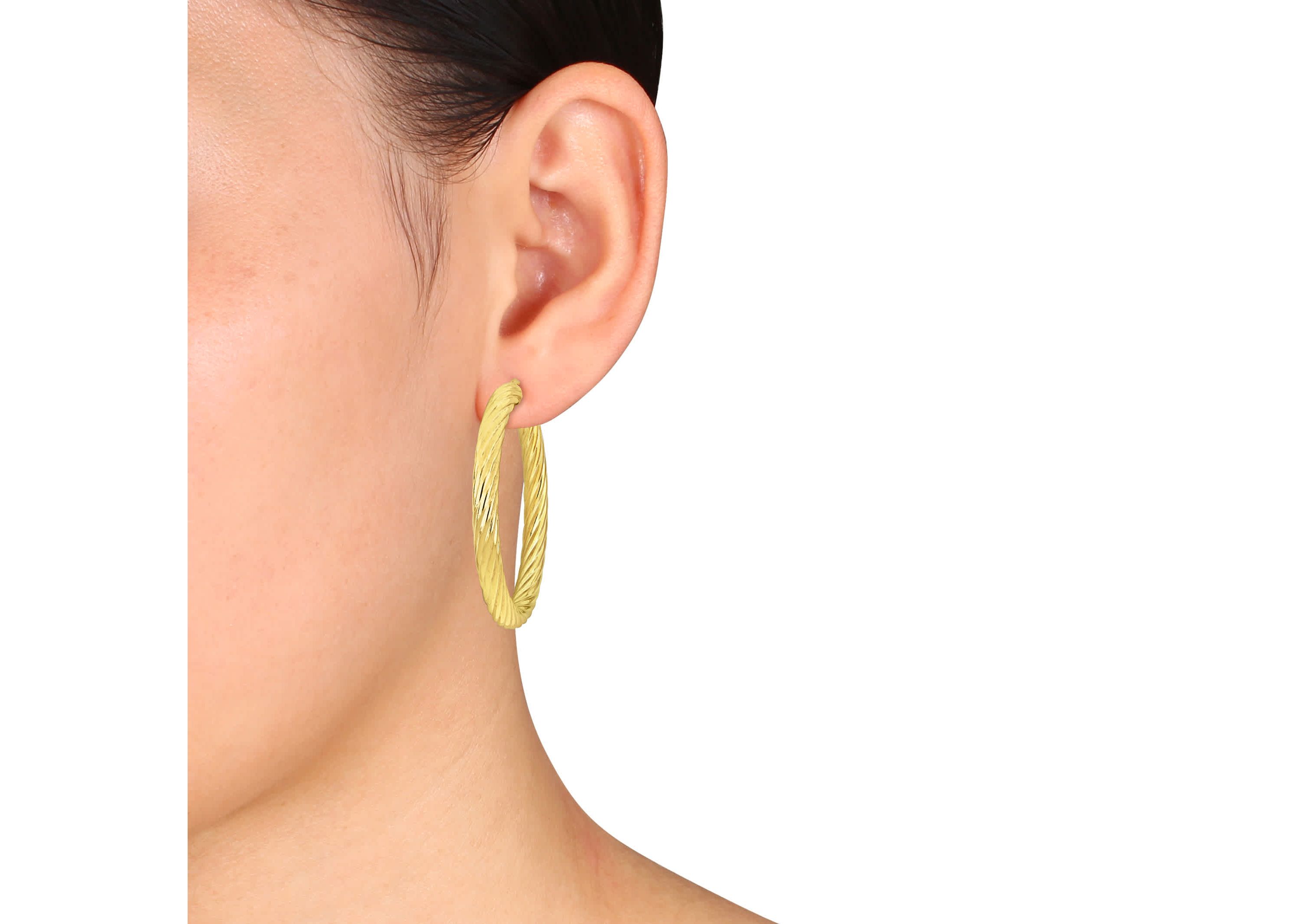 50mm Round Twist Hoop Earrings in Yellow Plated Sterling Silver