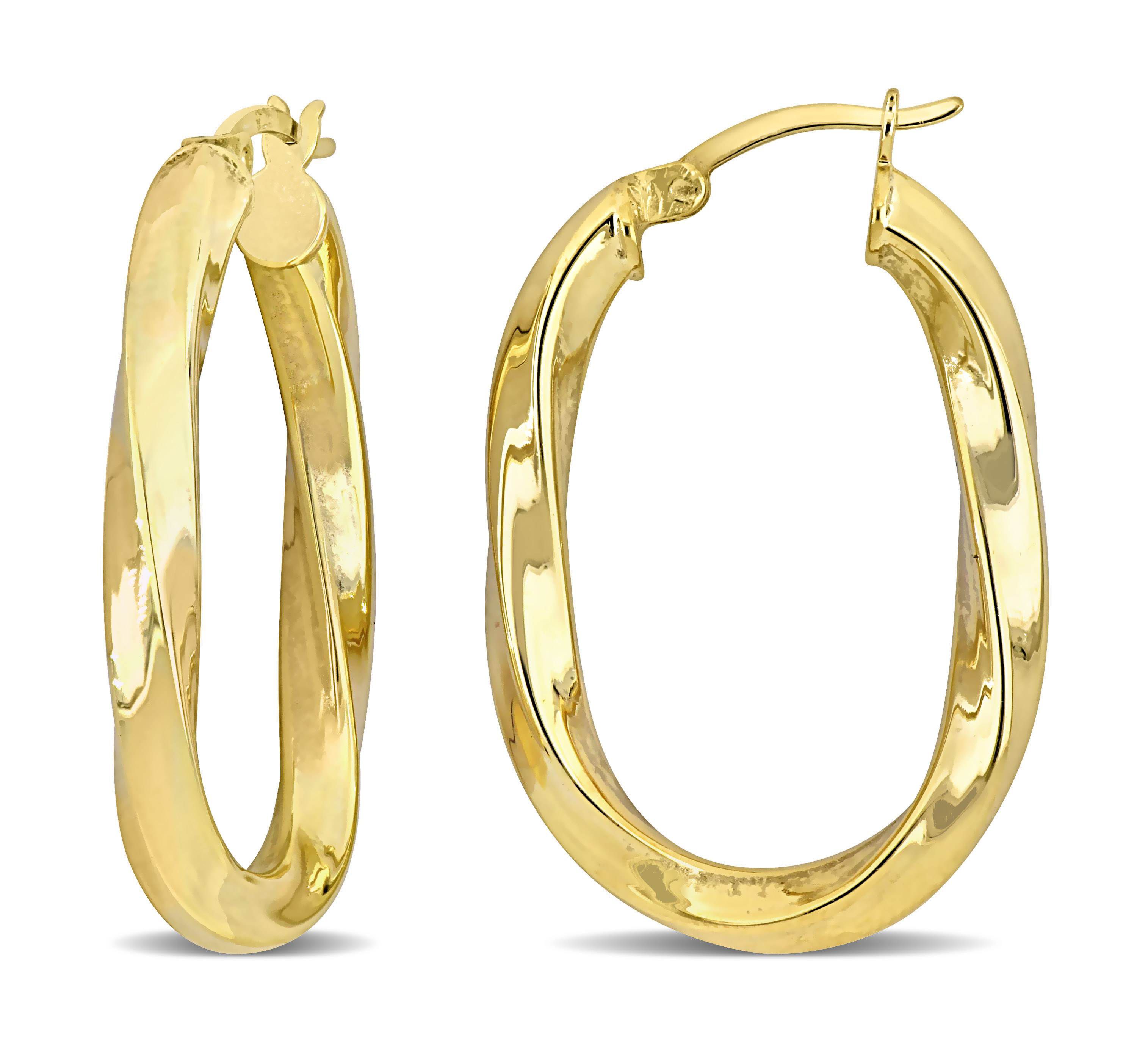 Twist Oval Hoop Earrings in Yellow Plated Sterling Silver