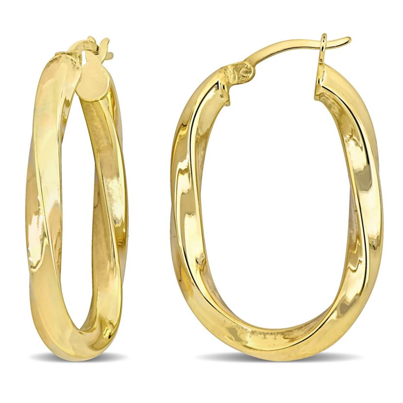 Twist Oval Hoop Earrings in Yellow Plated Sterling Silver