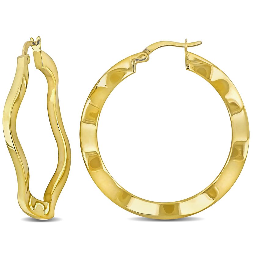 38mm Round Wave Hoop Earrings in Yellow Plated Sterling Silver