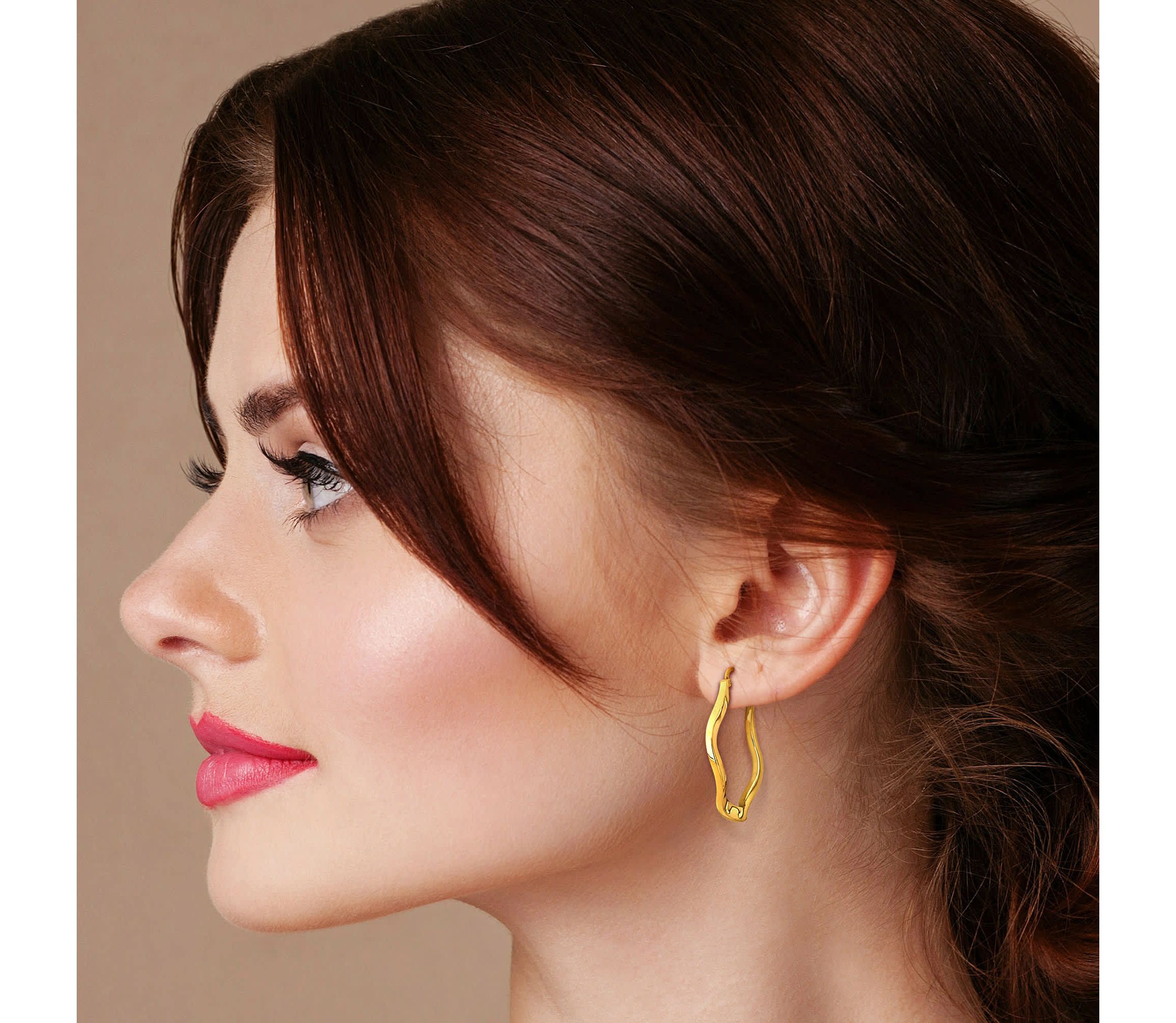 38mm Round Wave Hoop Earrings in Yellow Plated Sterling Silver