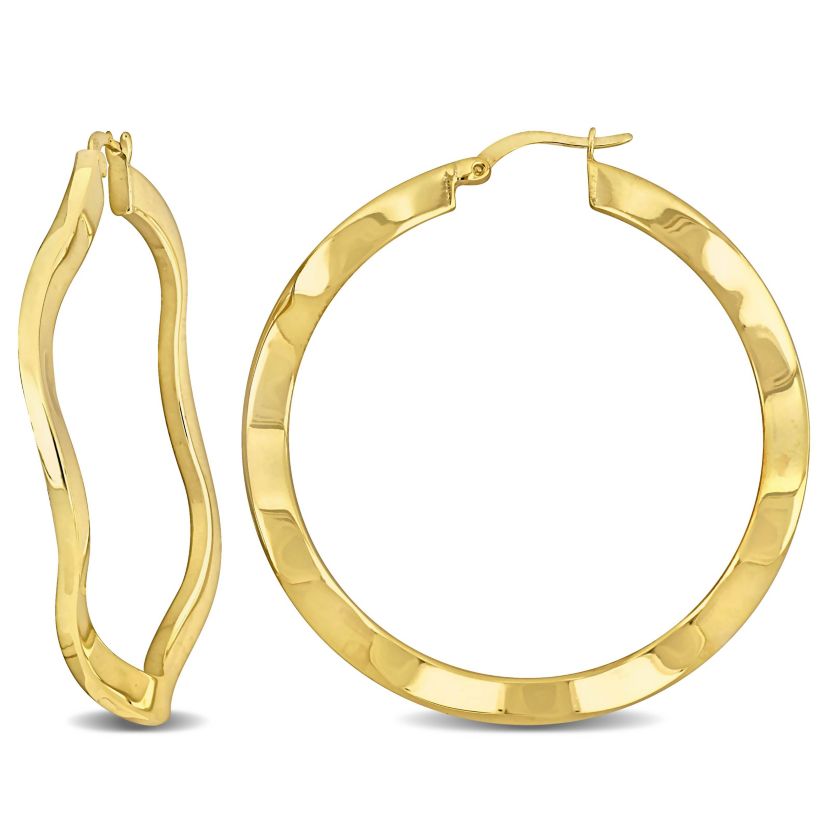 46mm Round Wave Hoop Earrings in Yellow Plated Sterling Silver