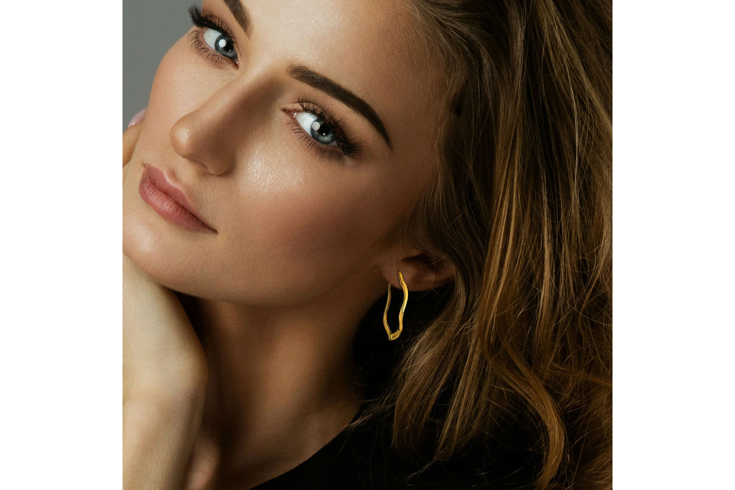 46mm Round Wave Hoop Earrings in Yellow Plated Sterling Silver