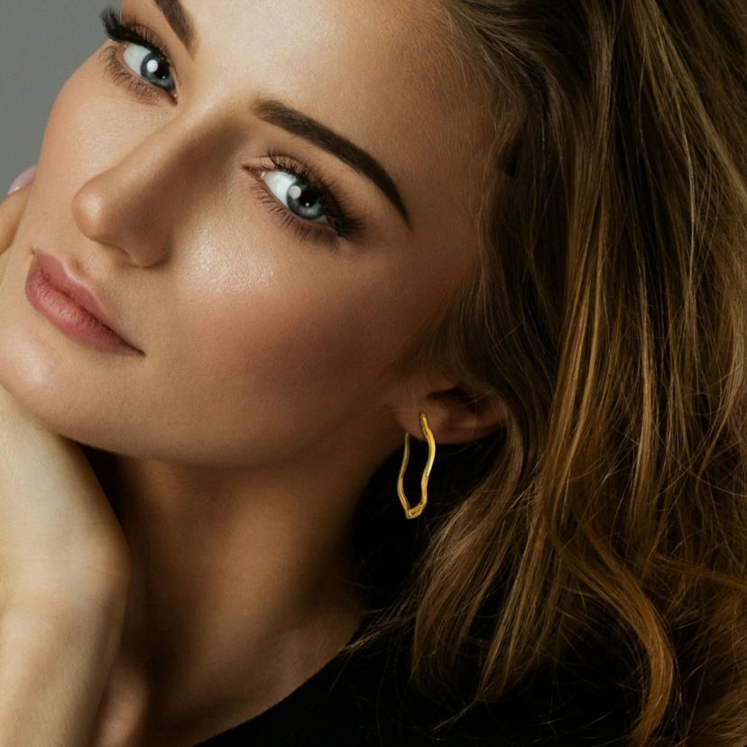 46mm Round Wave Hoop Earrings in Yellow Plated Sterling Silver