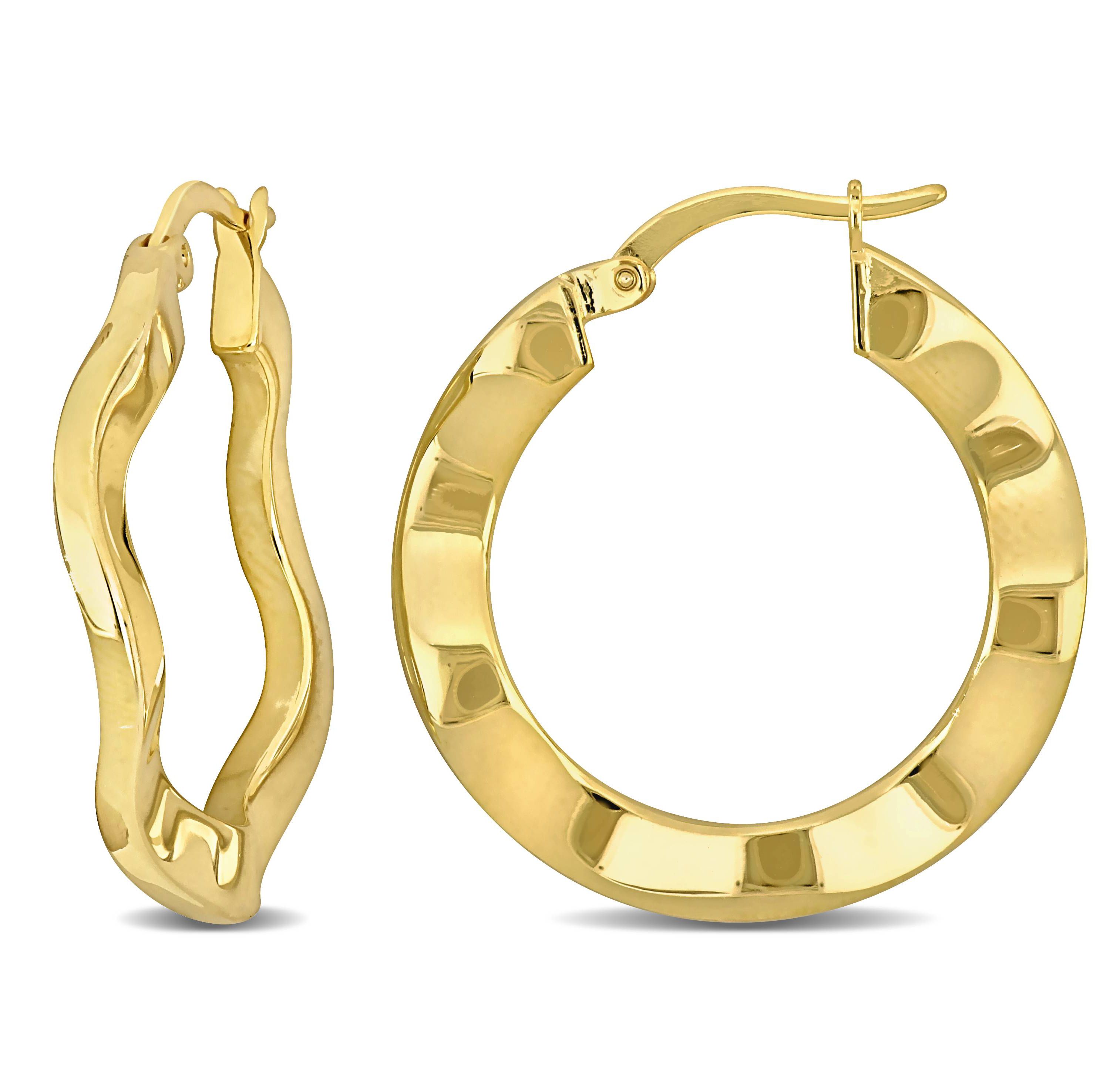 27mm Round Wave Hoop Earrings in Yellow Plated Sterling Silver