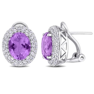 Belk & Co Amethyst and White Topaz Double Halo Earrings in Sterling Silver, 8.25 in