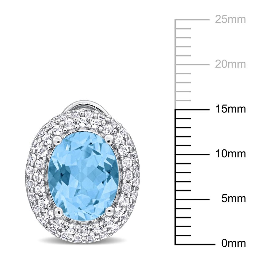 Sky Blue Topaz and White Topaz Doueble Halo Earrings in Sterling Silver