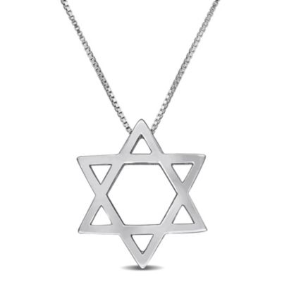 Haylee Jewels Star of David Necklace in Sterling Silver, White, 8.25 in